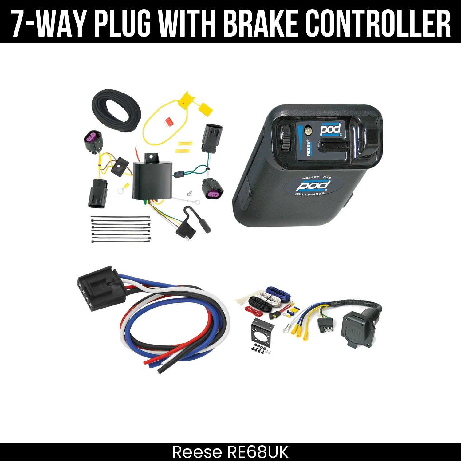 Trailer Wiring 7-Way Economy Plug w/ Bracket , Reese POD Brake Control