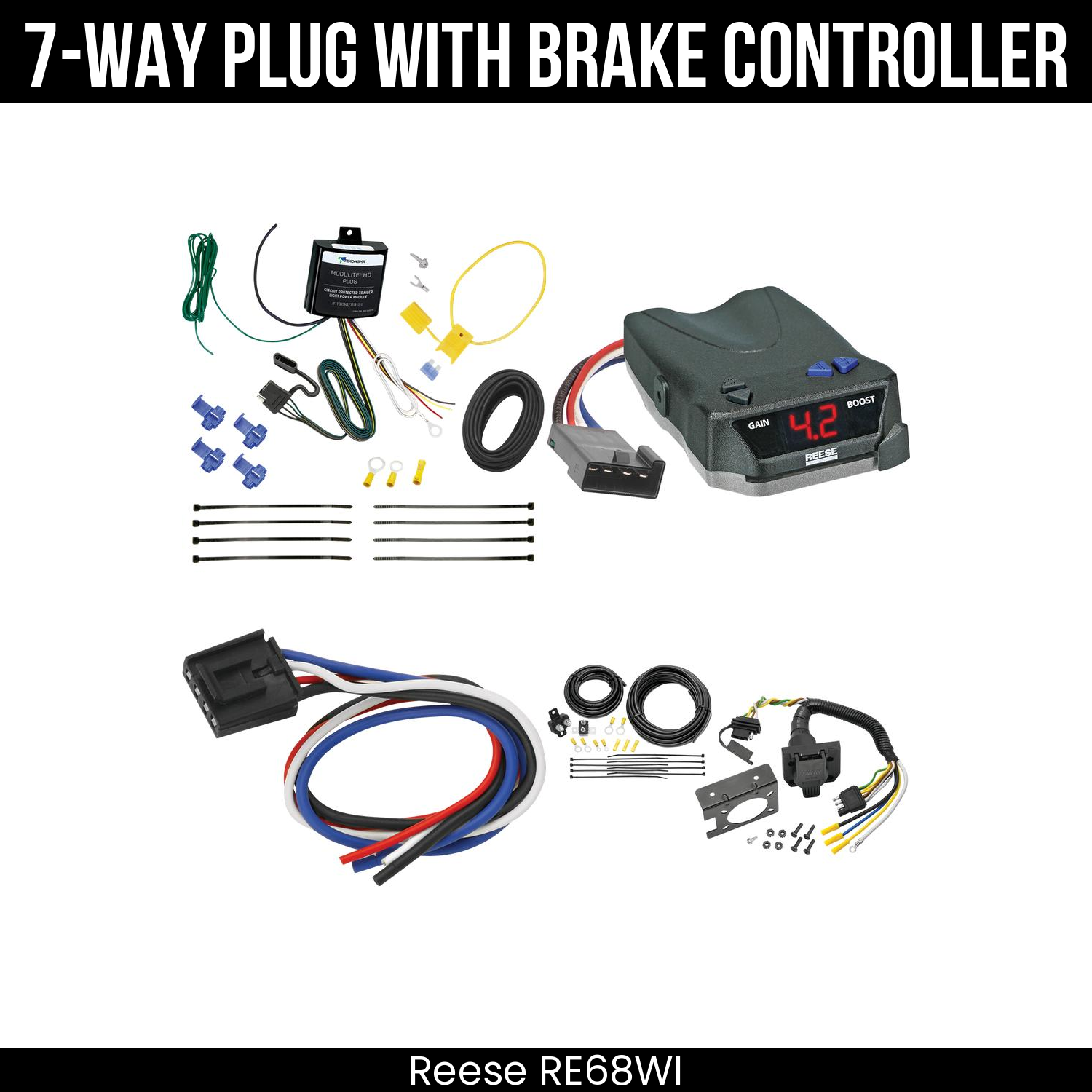 Trailer Wiring 7-Way Plug w/ Bracket , Reese Brake EVN Control