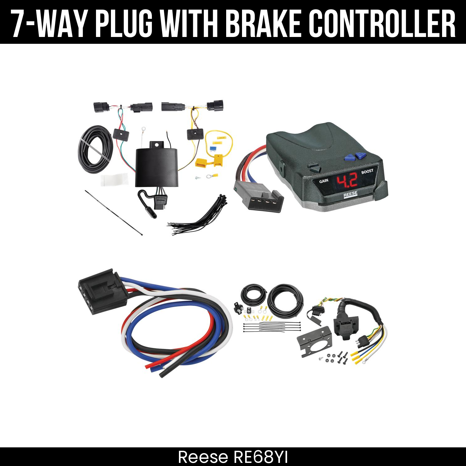 Trailer Wiring 7-Way Plug w/ Bracket , Reese Brake EVN Control