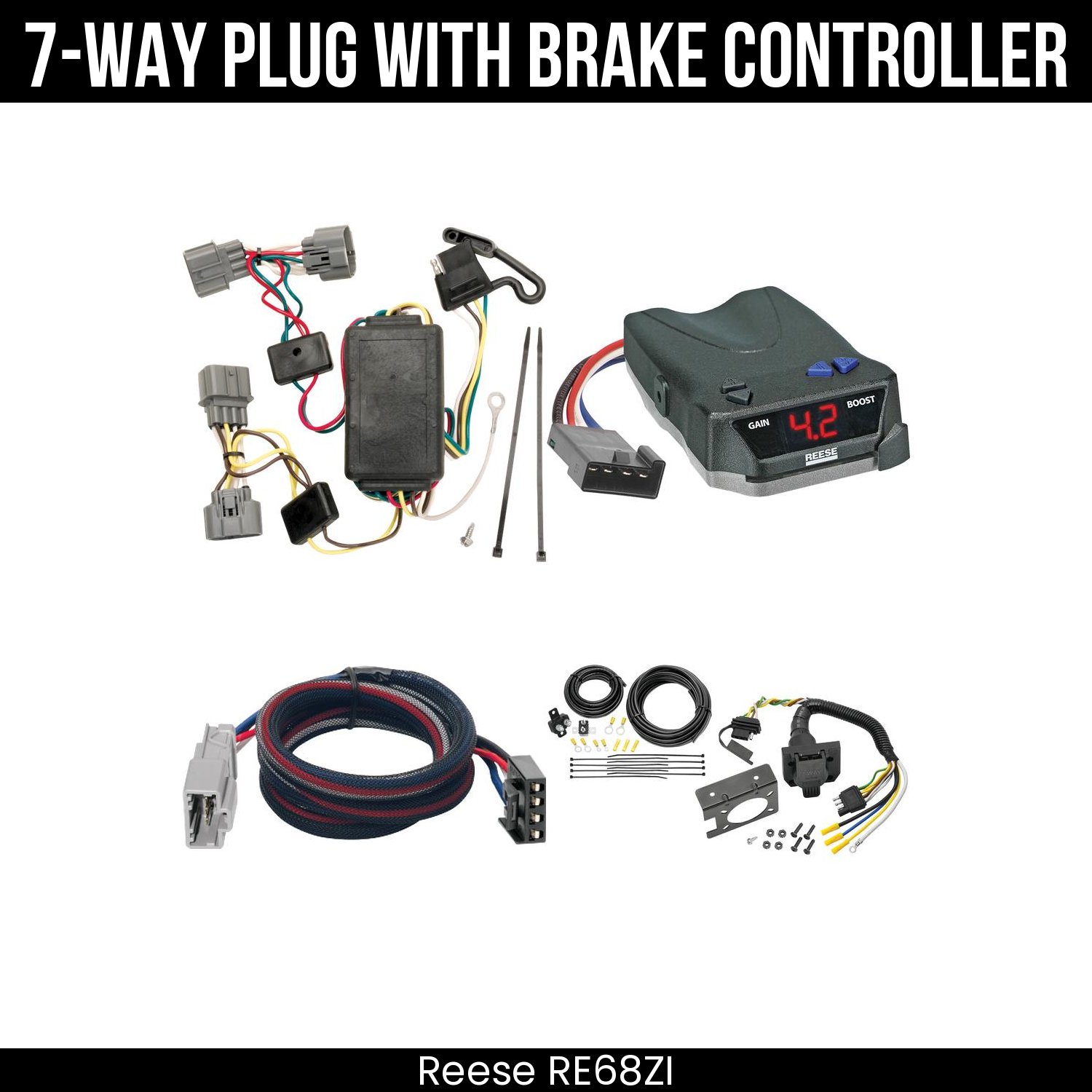 Trailer Wiring 7-Way Plug w/ Bracket , Reese Brake EVN Control