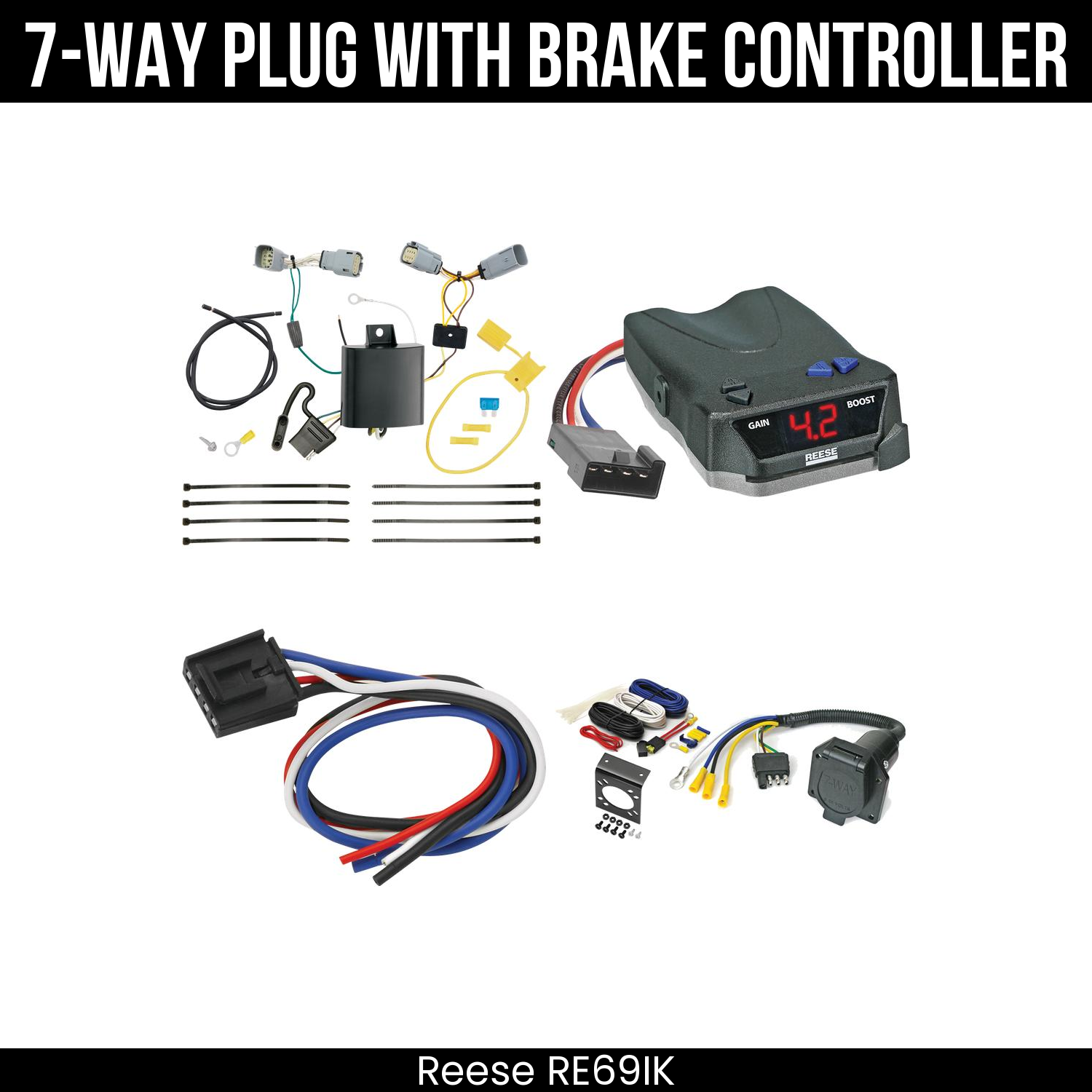 Trailer Wiring 7-Way Economy Plug w/ Bracket , Reese Brake EVN Control