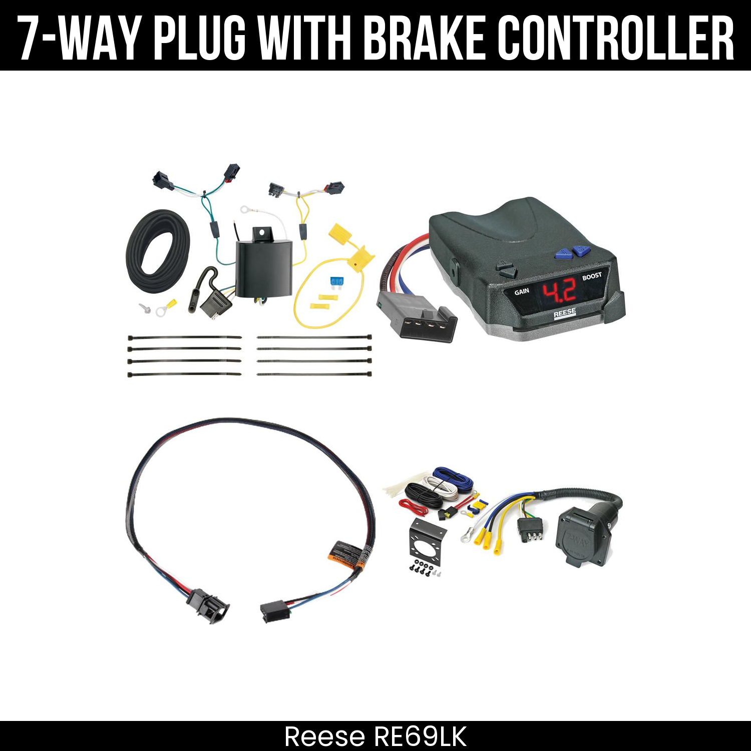 Trailer Wiring 7-Way Economy Plug w/ Bracket , Reese Brake EVN Control