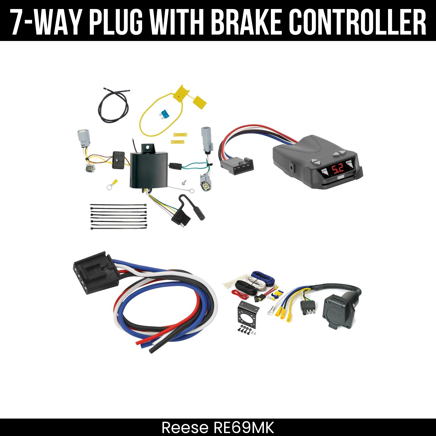Trailer Wiring 7-Way Economy Plug w/ Bracket , Reese Brakeman IV Brake Control