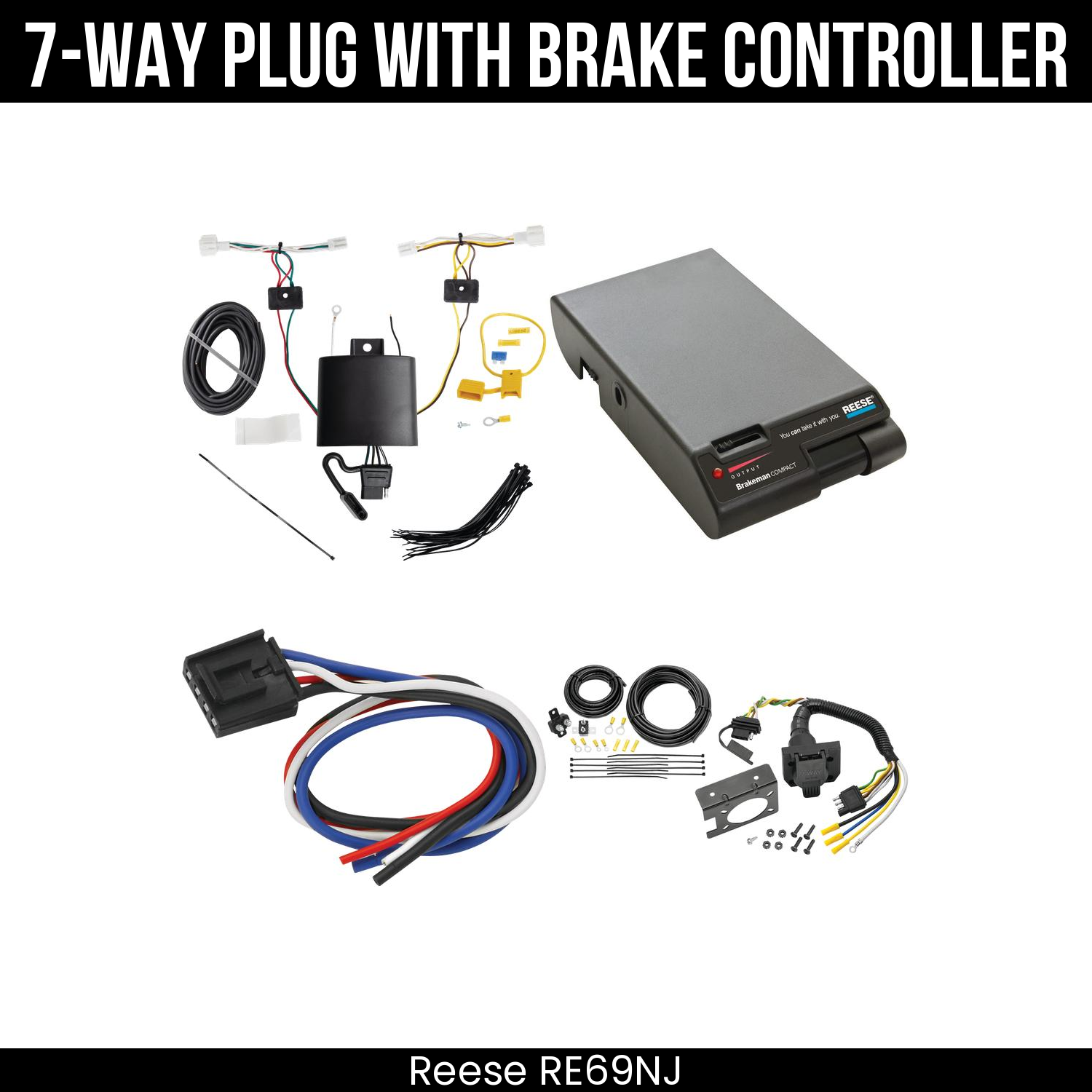 Trailer Wiring 7-Way Plug w/ Bracket , Reese Brakeman Brake Control