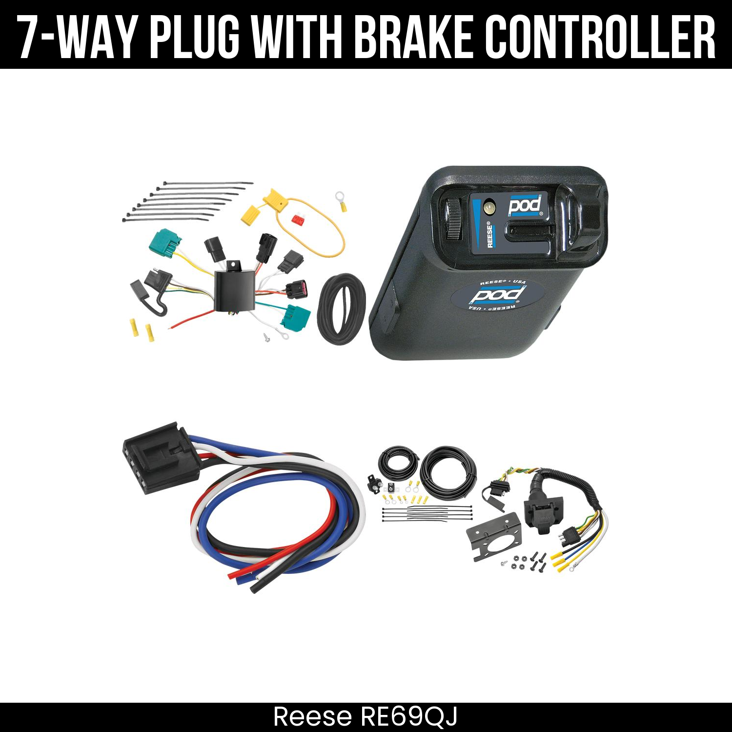 Trailer Wiring 7-Way Plug w/ Bracket , Reese POD Brake Control