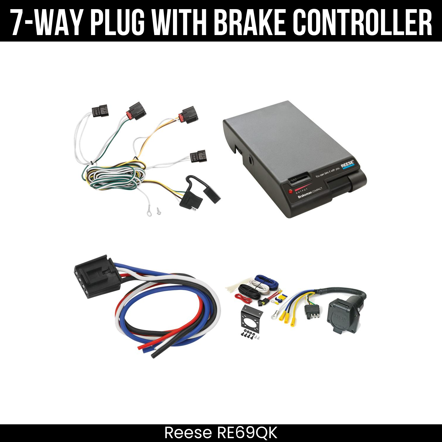 Trailer Wiring 7-Way Economy Plug w/ Bracket , Reese Brakeman Brake Control