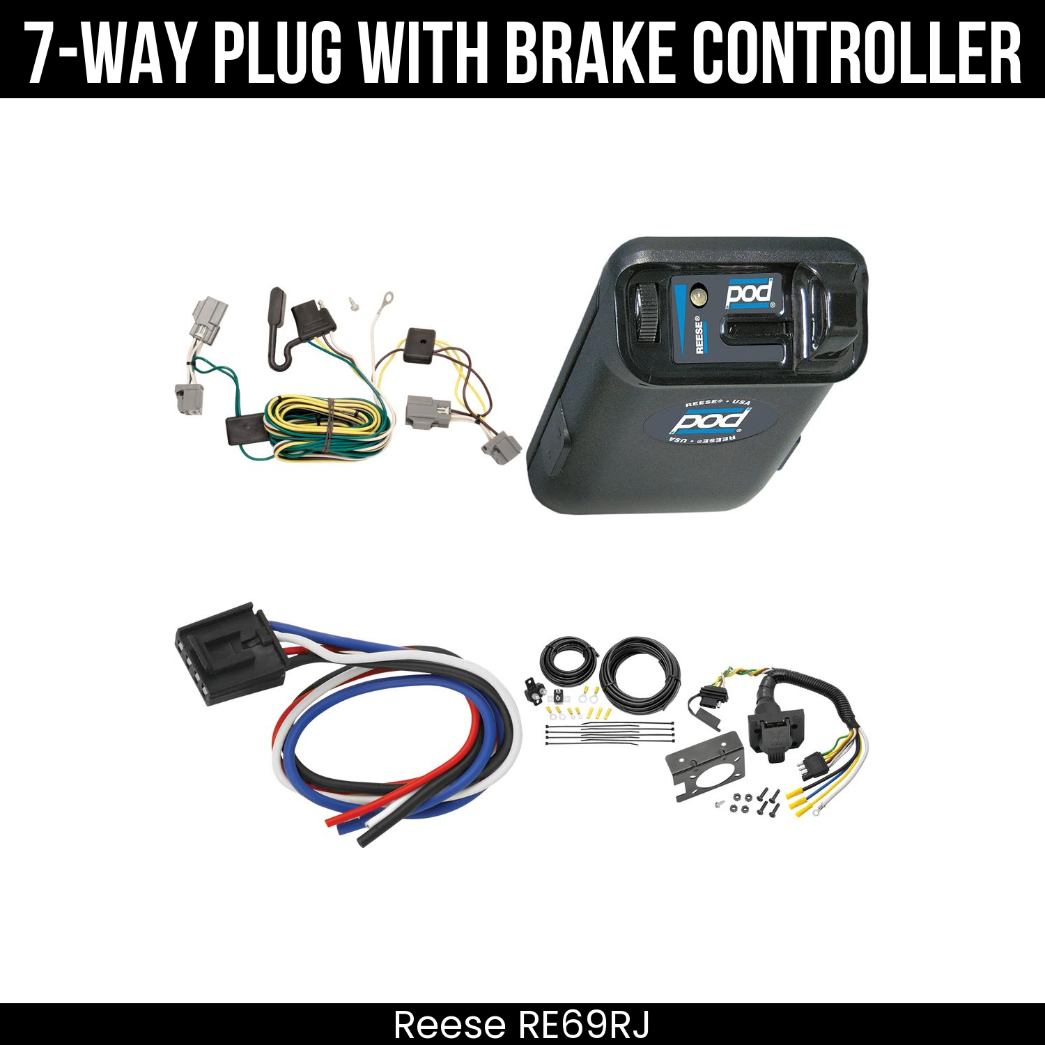 Trailer Wiring 7-Way Plug w/ Bracket , Reese POD Brake Control