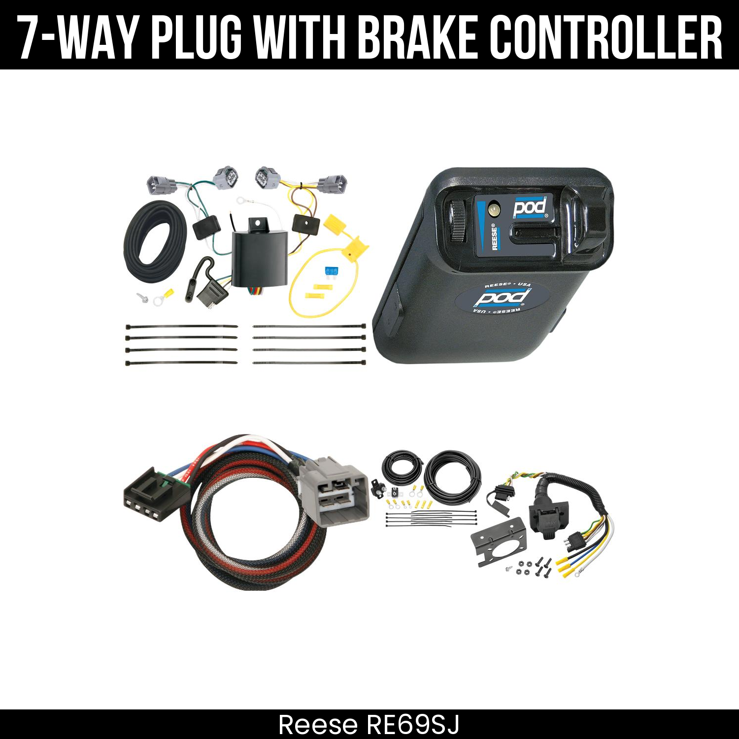 Trailer Wiring 7-Way Plug w/ Bracket , Reese POD Brake Control