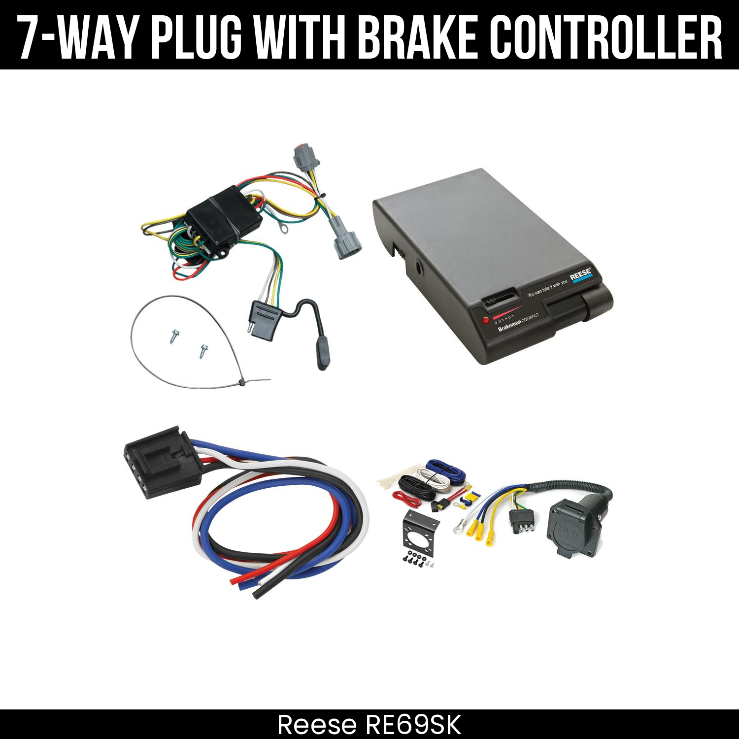 Trailer Wiring 7-Way Economy Plug w/ Bracket , Reese Brakeman Brake Control