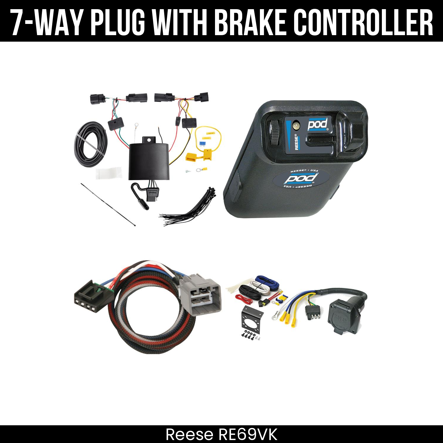 Trailer Wiring 7-Way Economy Plug w/ Bracket , Reese POD Brake Control