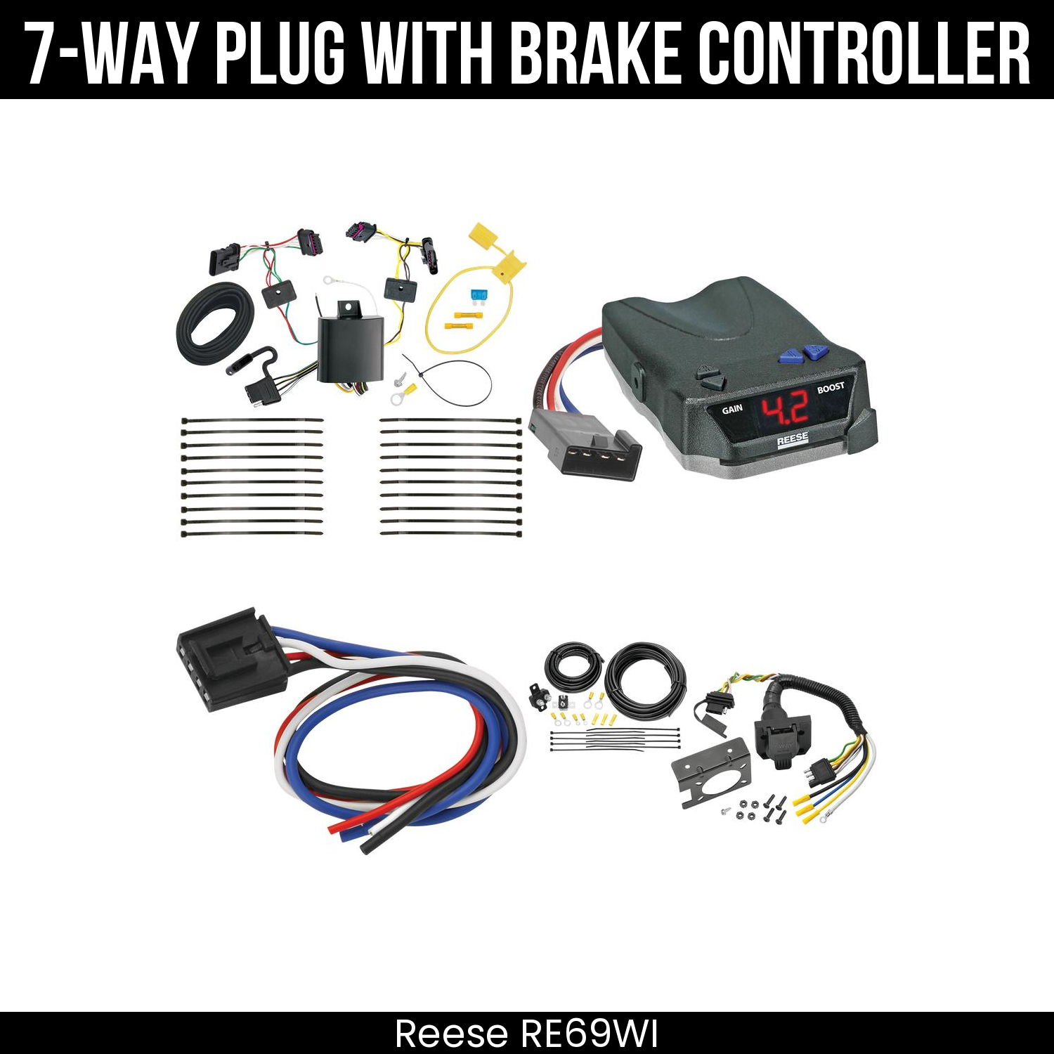 Trailer Wiring 7-Way Plug w/ Bracket , Reese Brake EVN Control