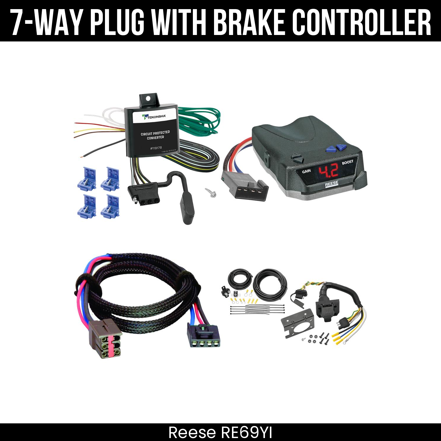 Trailer Wiring 7-Way Plug w/ Bracket , Reese Brake EVN Control