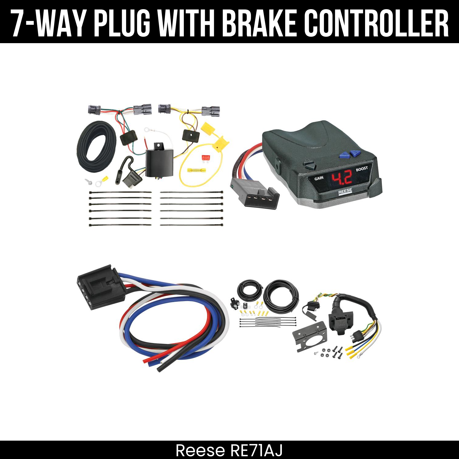 Trailer Wiring 7-Way Plug w/ Bracket , Reese Brake EVN Control