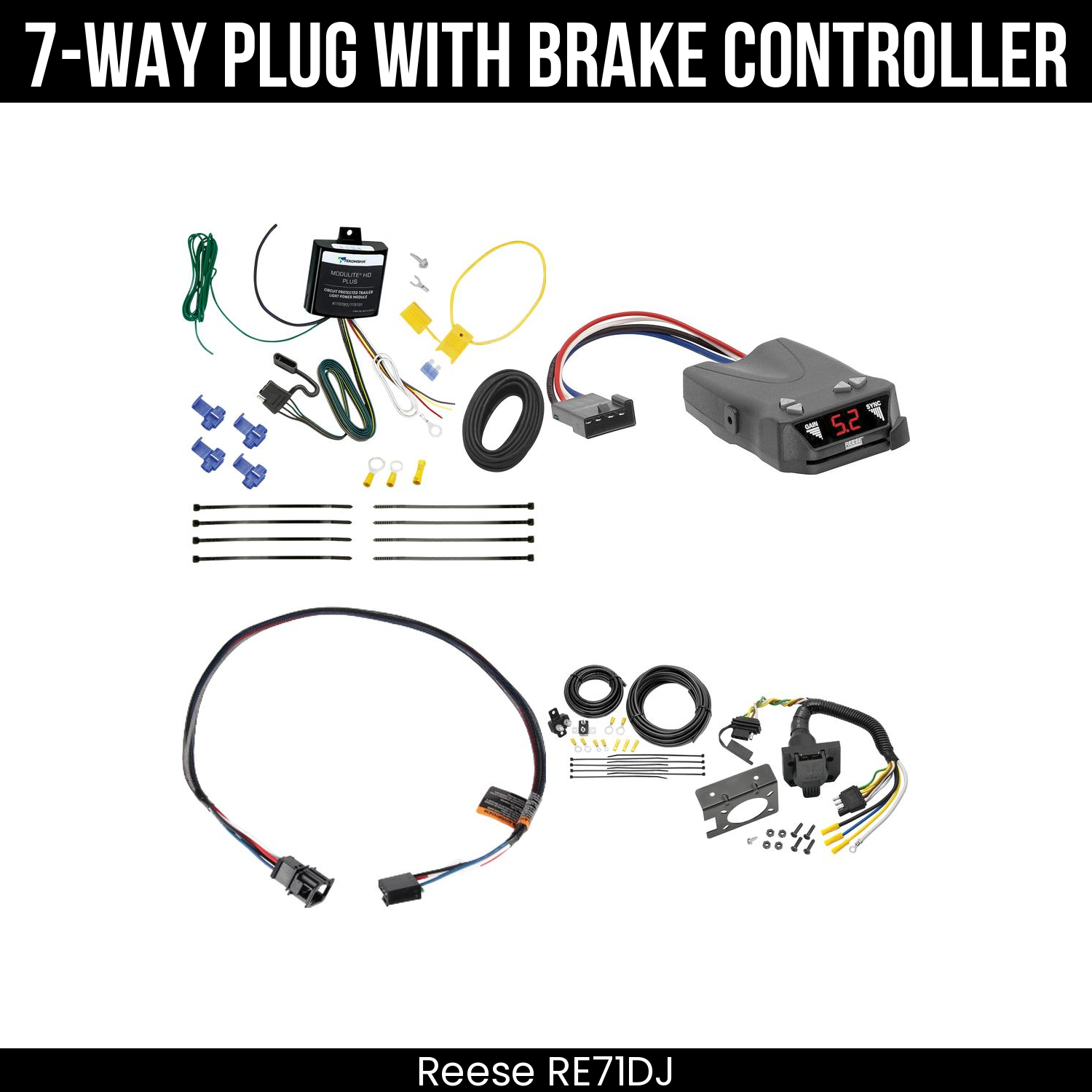 Trailer Wiring 7-Way Plug w/ Bracket , Reese Brakeman IV Brake Control