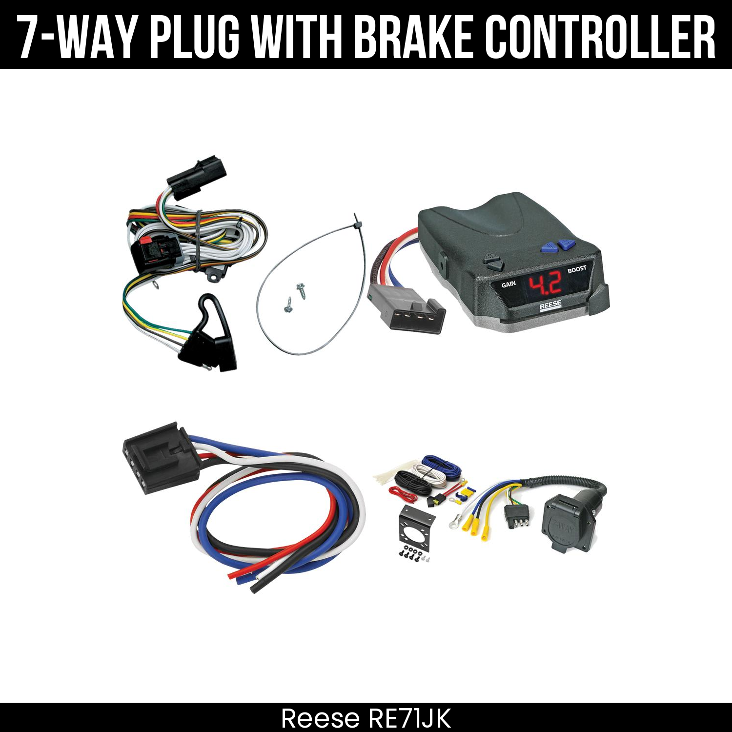 Trailer Wiring 7-Way Economy Plug w/ Bracket , Reese Brake EVN Control