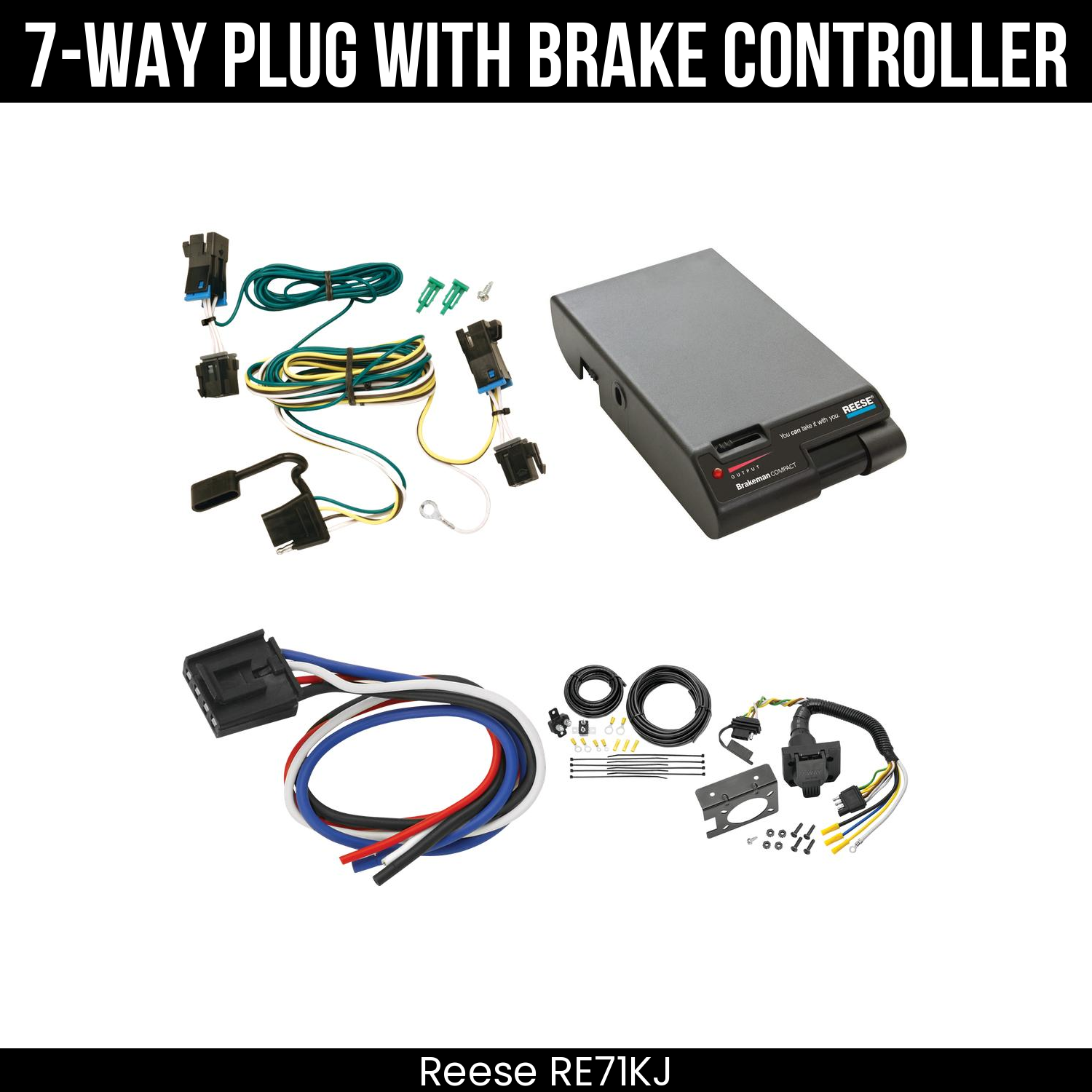 Trailer Wiring 7-Way Plug w/ Bracket , Reese Brakeman Brake Control