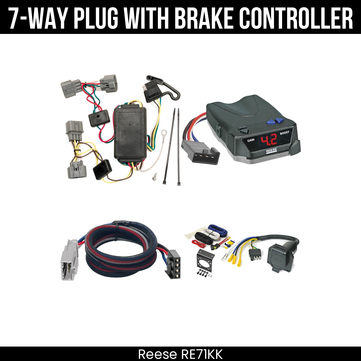 Trailer Wiring 7-Way Economy Plug w/ Bracket , Reese Brake EVN Control