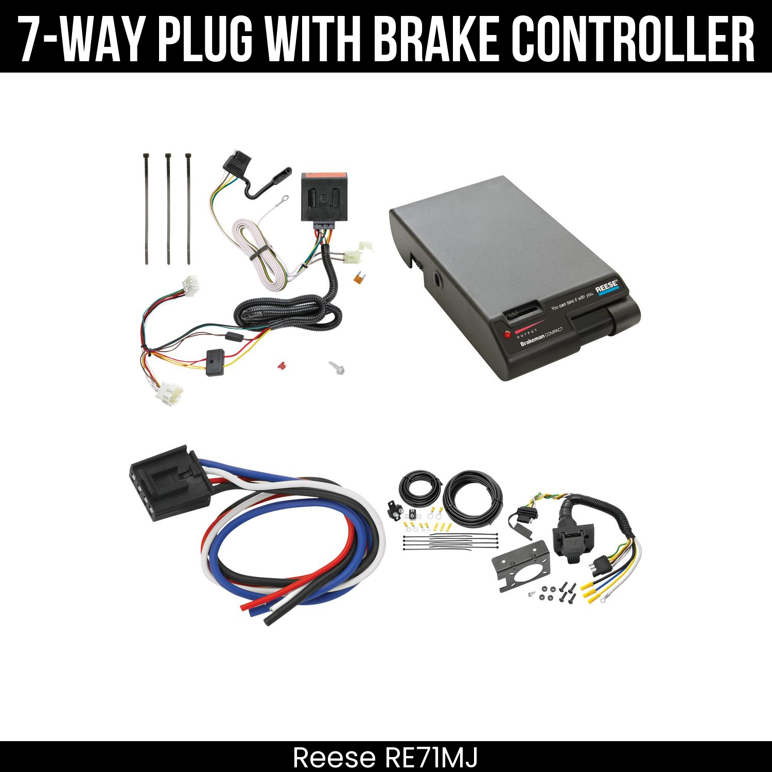 Trailer Wiring 7-Way Plug w/ Bracket , Reese Brakeman Brake Control