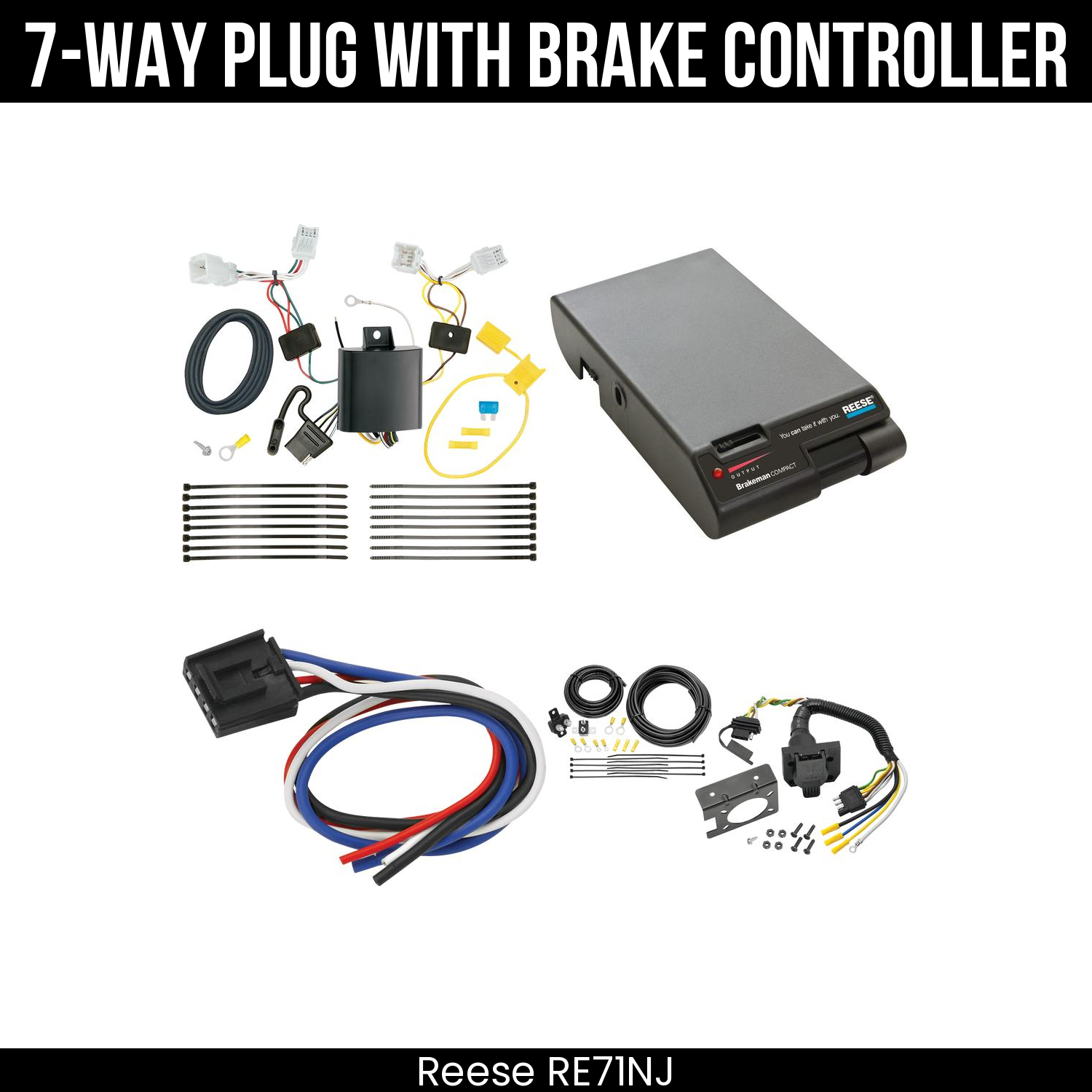 Trailer Wiring 7-Way Plug w/ Bracket , Reese Brakeman Brake Control