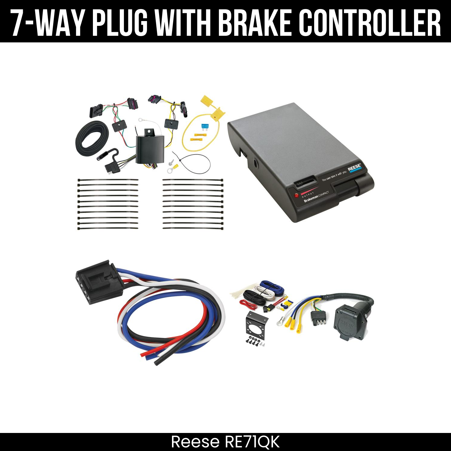 Trailer Wiring 7-Way Economy Plug w/ Bracket , Reese Brakeman Brake Control