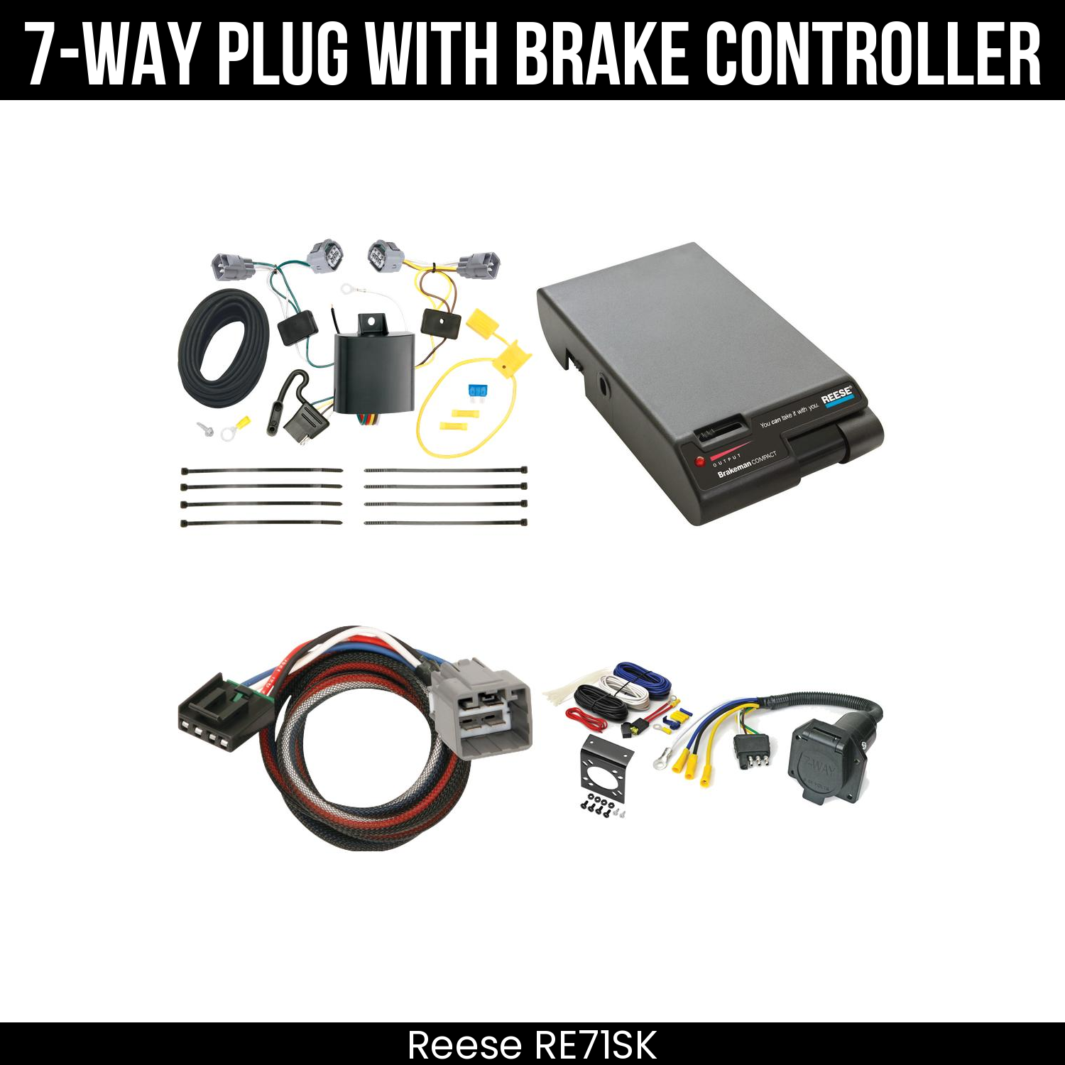 Trailer Wiring 7-Way Economy Plug w/ Bracket , Reese Brakeman Brake Control
