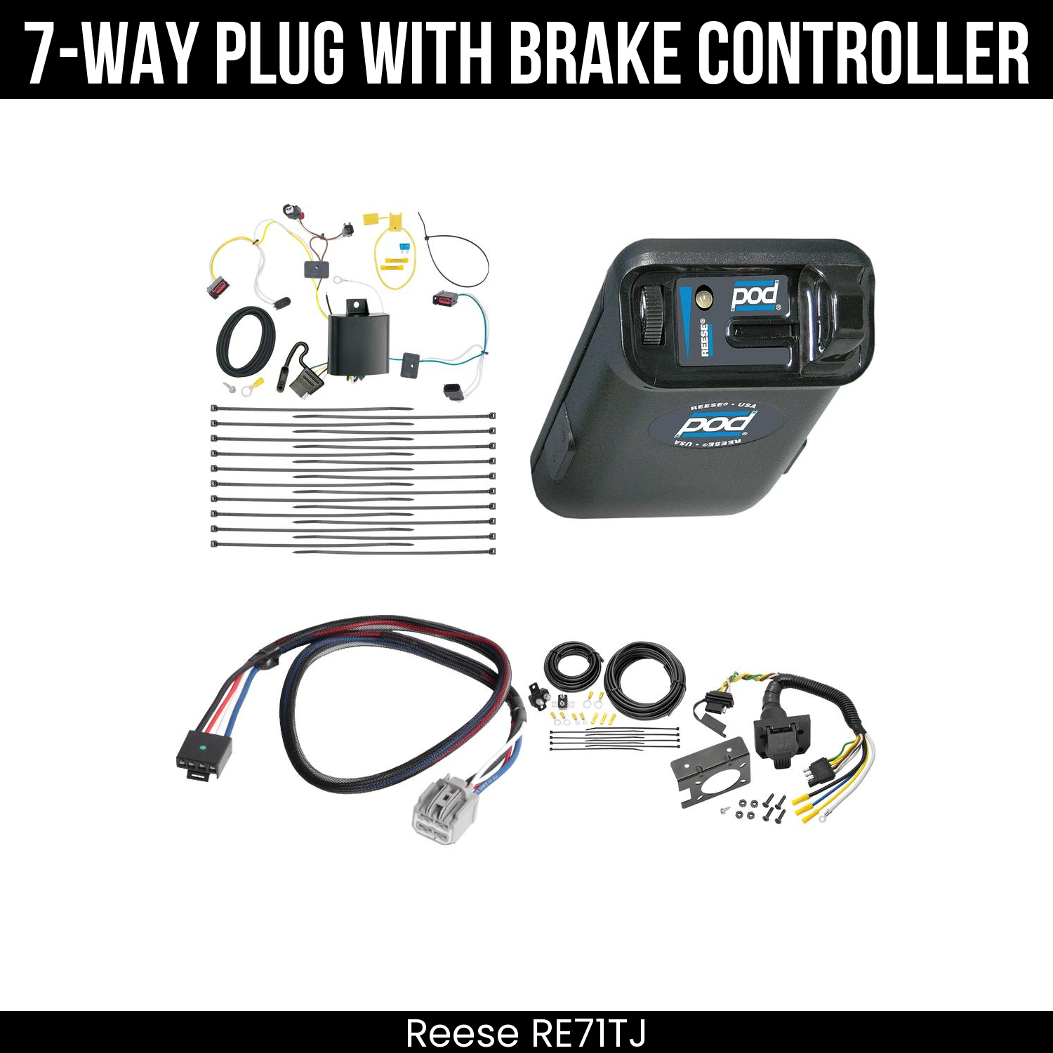 Trailer Wiring 7-Way Plug w/ Bracket , Reese POD Brake Control