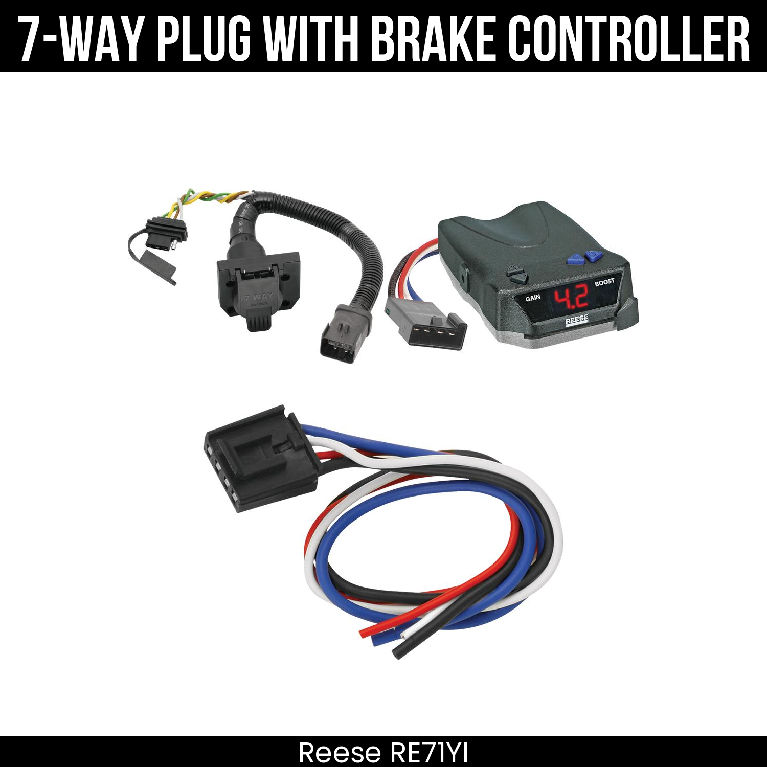 Trailer Wiring 7-Way Plug w/ Bracket , Reese Brake EVN Control