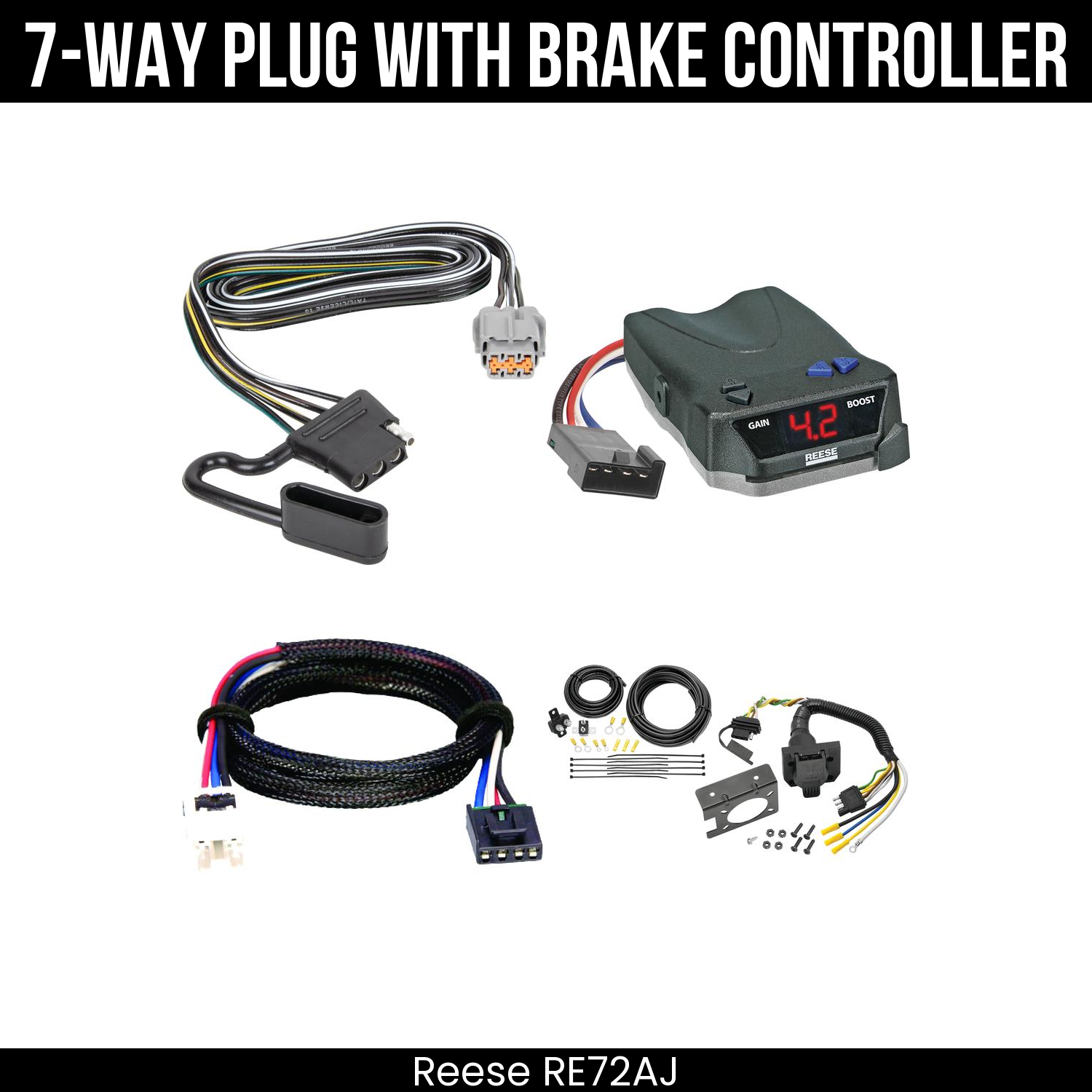 Trailer Wiring 7-Way Plug w/ Bracket , Reese Brake EVN Control
