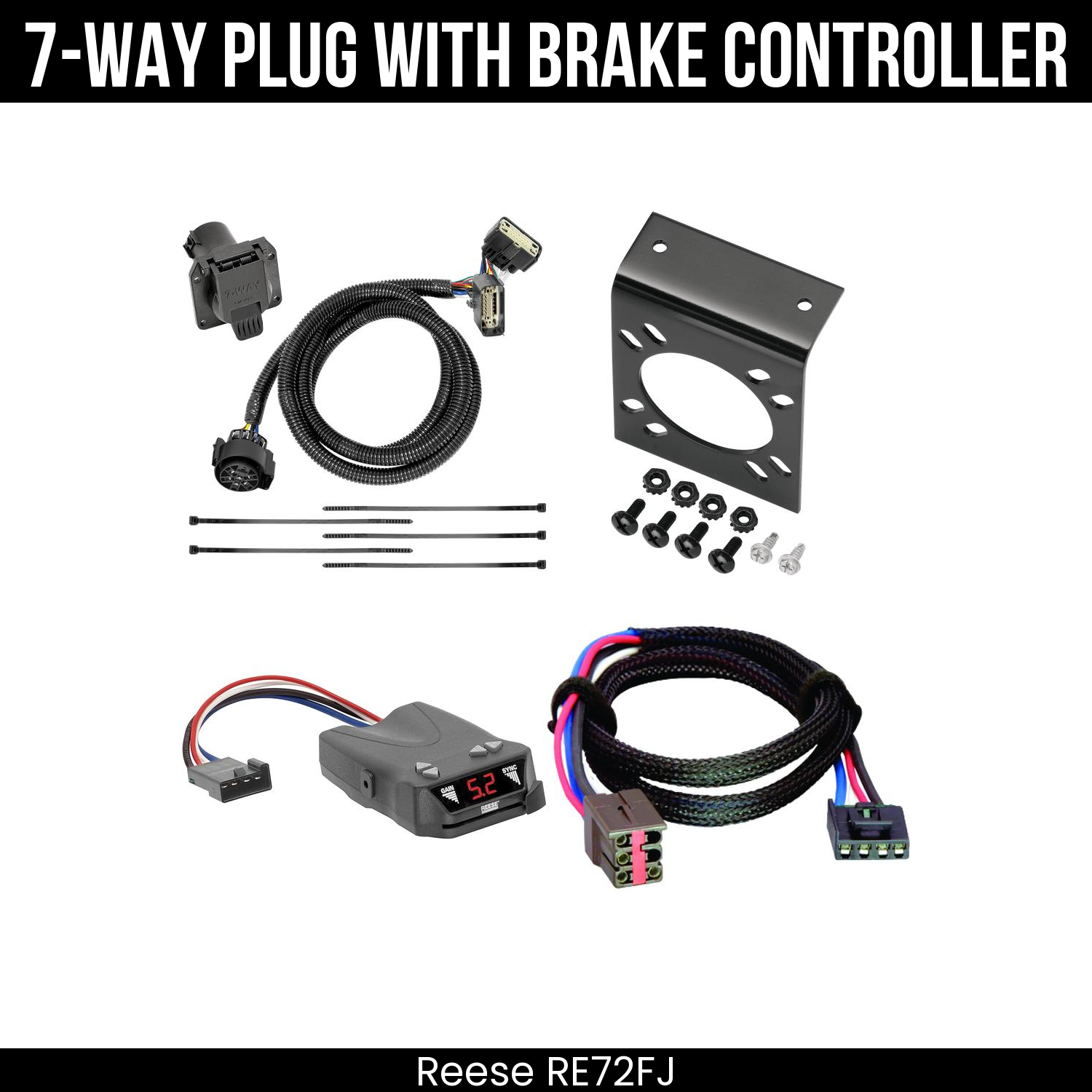 Trailer Wiring 7-Way Plug w/ Bracket , Reese Brakeman IV Brake Control