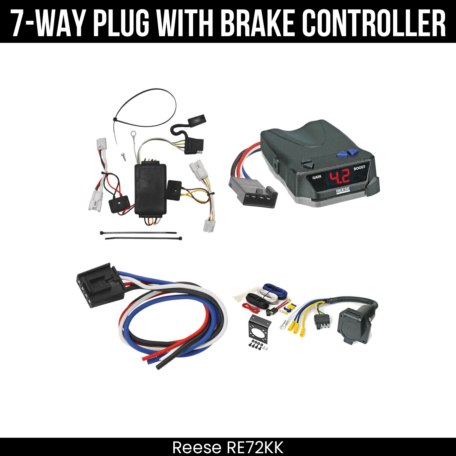 Trailer Wiring 7-Way Economy Plug w/ Bracket , Reese Brake EVN Control