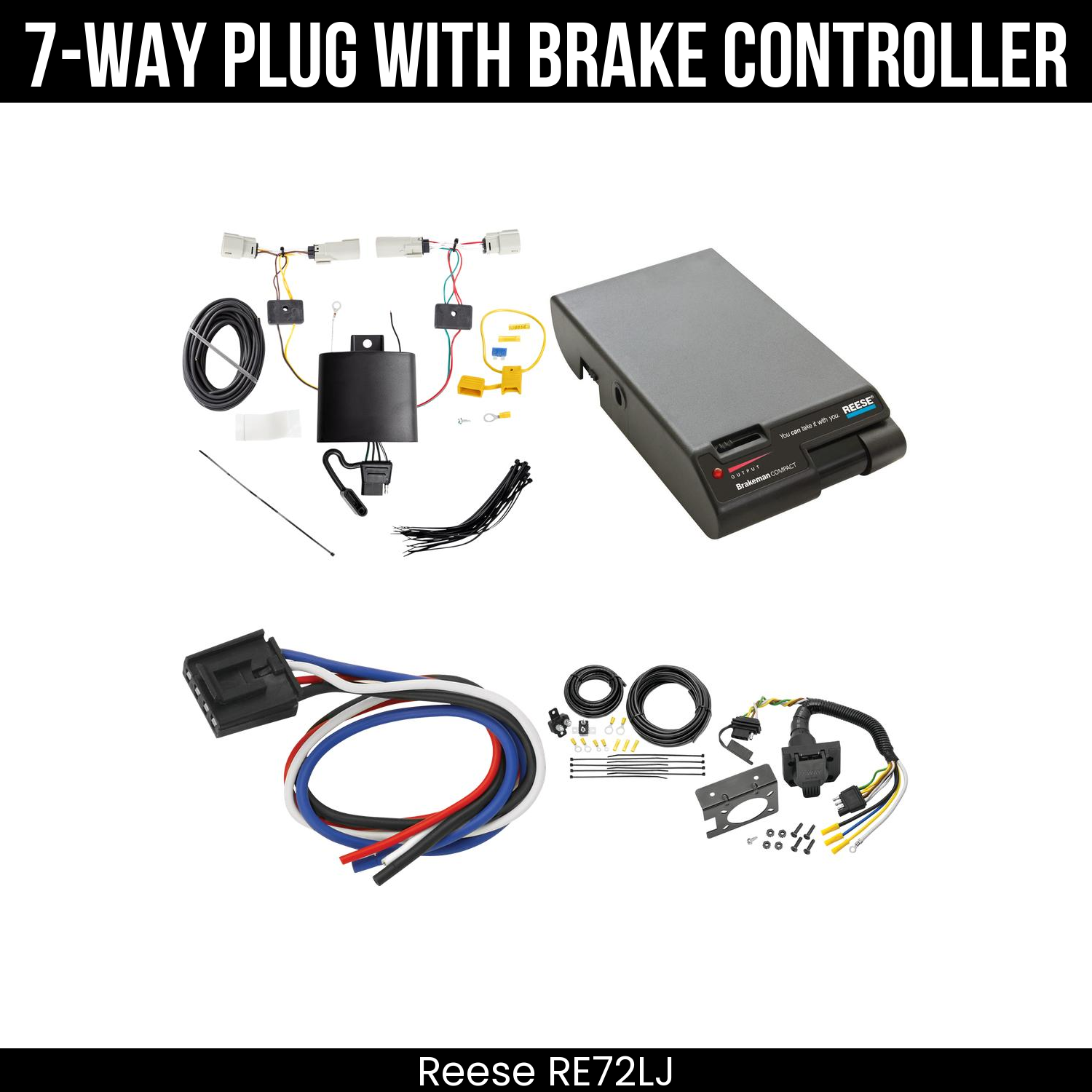 Trailer Wiring 7-Way Plug w/ Bracket , Reese Brakeman Brake Control