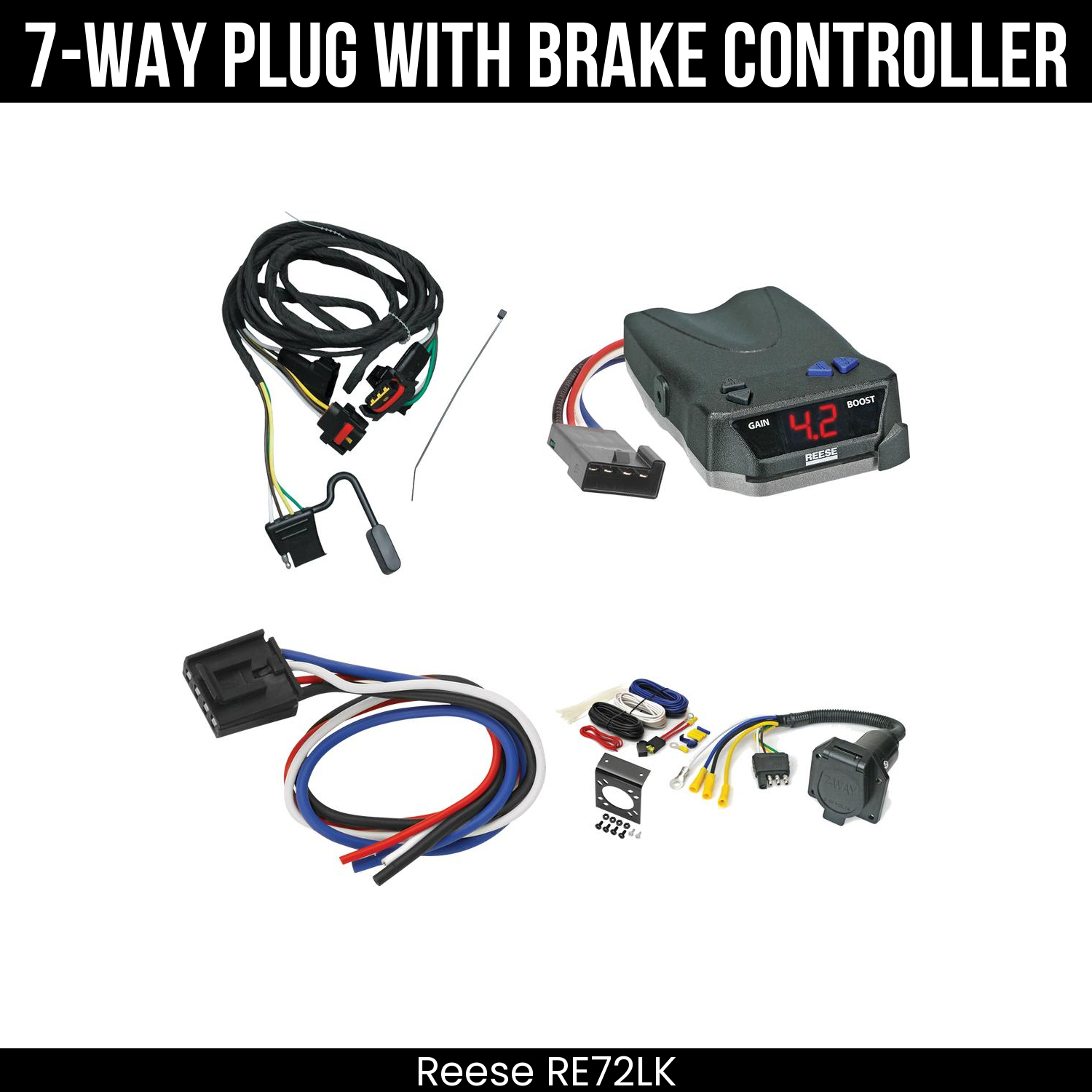 Trailer Wiring 7-Way Economy Plug w/ Bracket , Reese Brake EVN Control