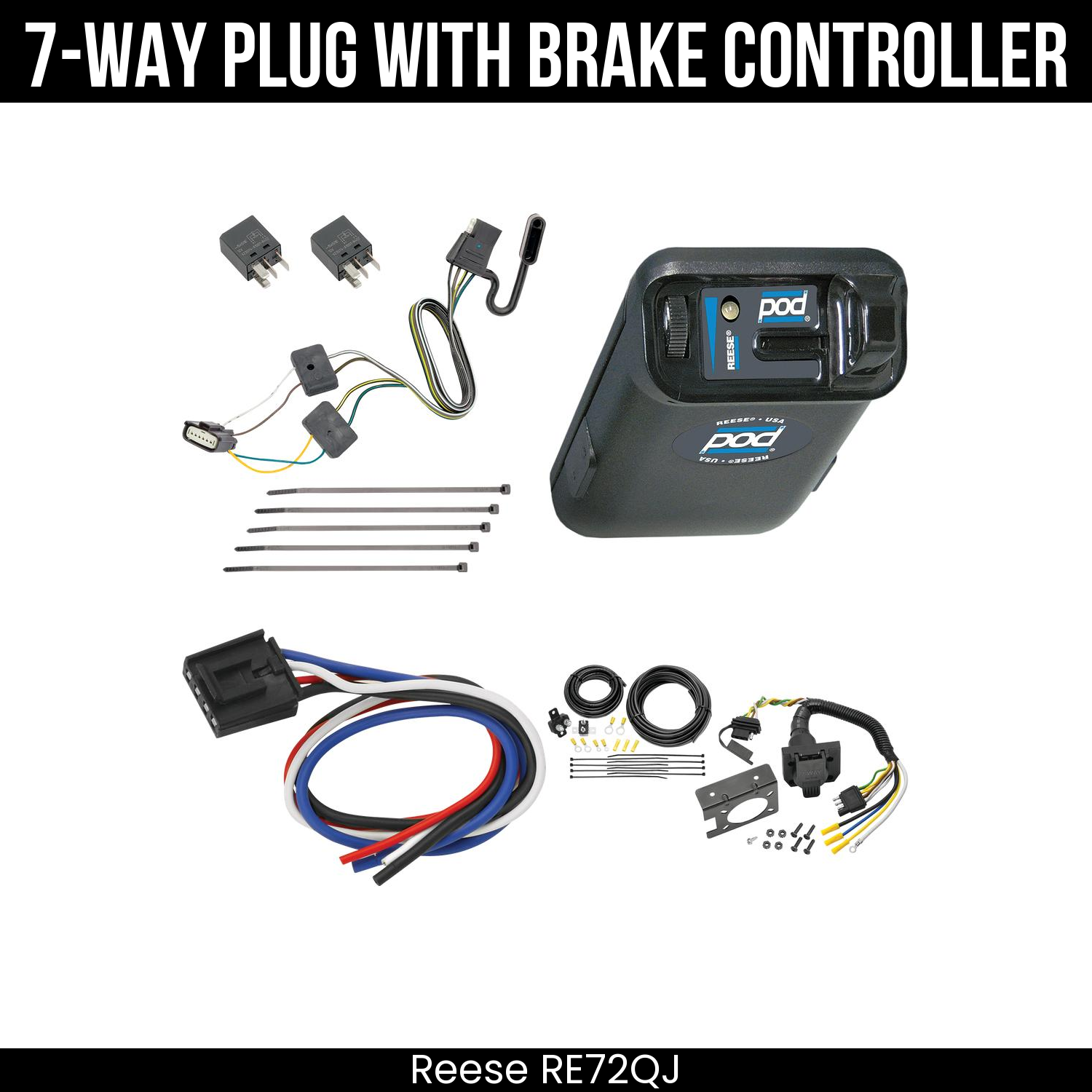 Trailer Wiring 7-Way Plug w/ Bracket , Reese POD Brake Control