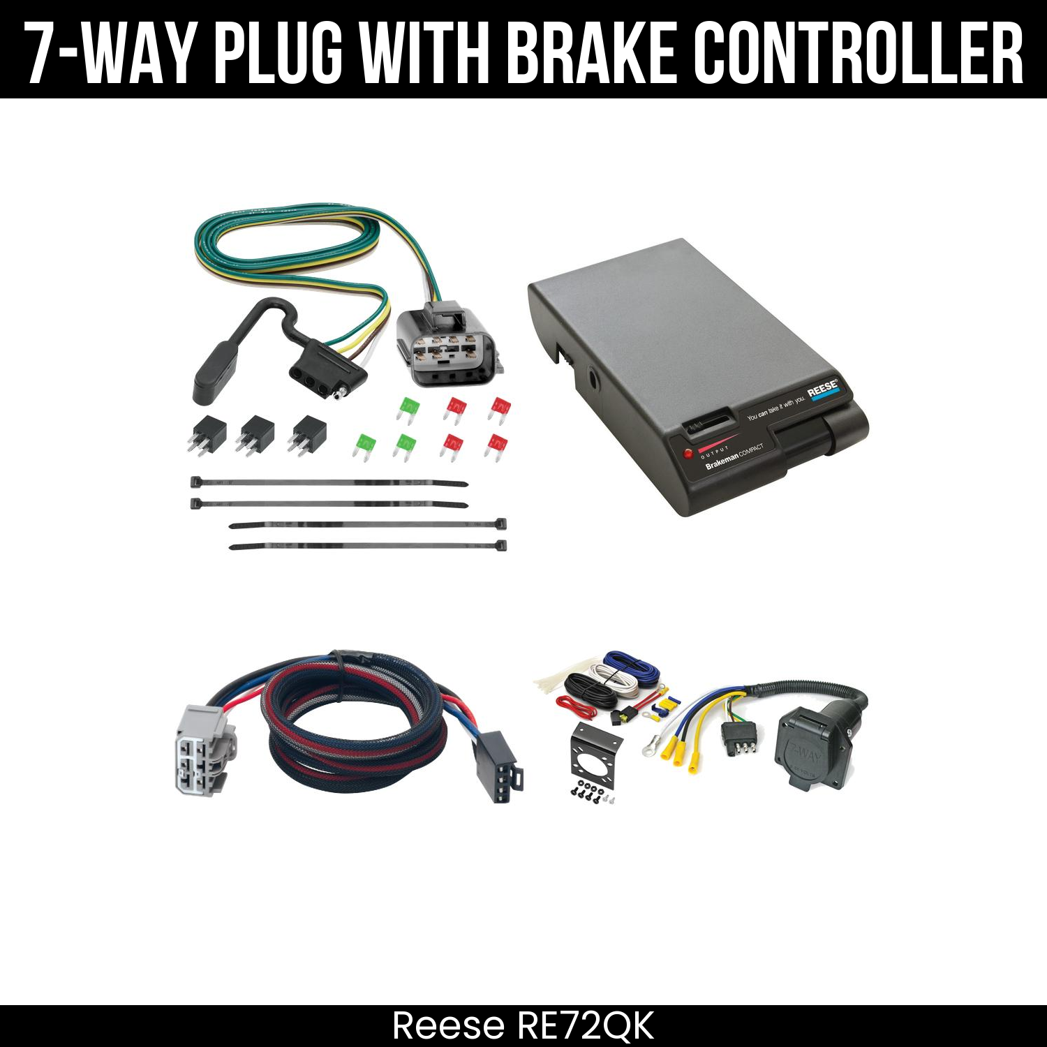 Trailer Wiring 7-Way Economy Plug w/ Bracket , Reese Brakeman Brake Control