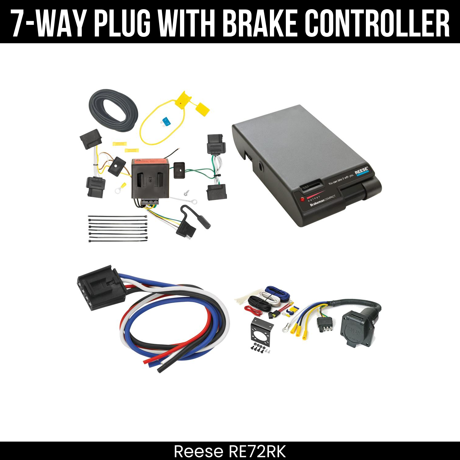 Trailer Wiring 7-Way Economy Plug w/ Bracket , Reese Brakeman Brake Control