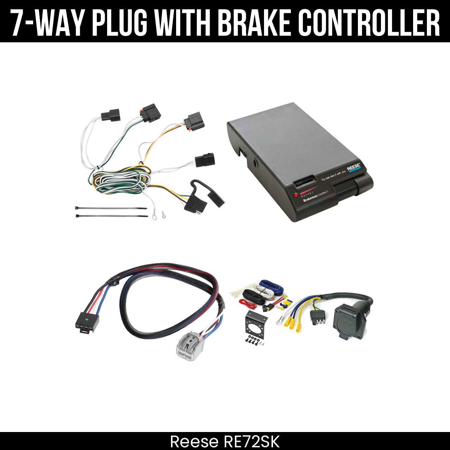 Trailer Wiring 7-Way Economy Plug w/ Bracket , Reese Brakeman Brake Control