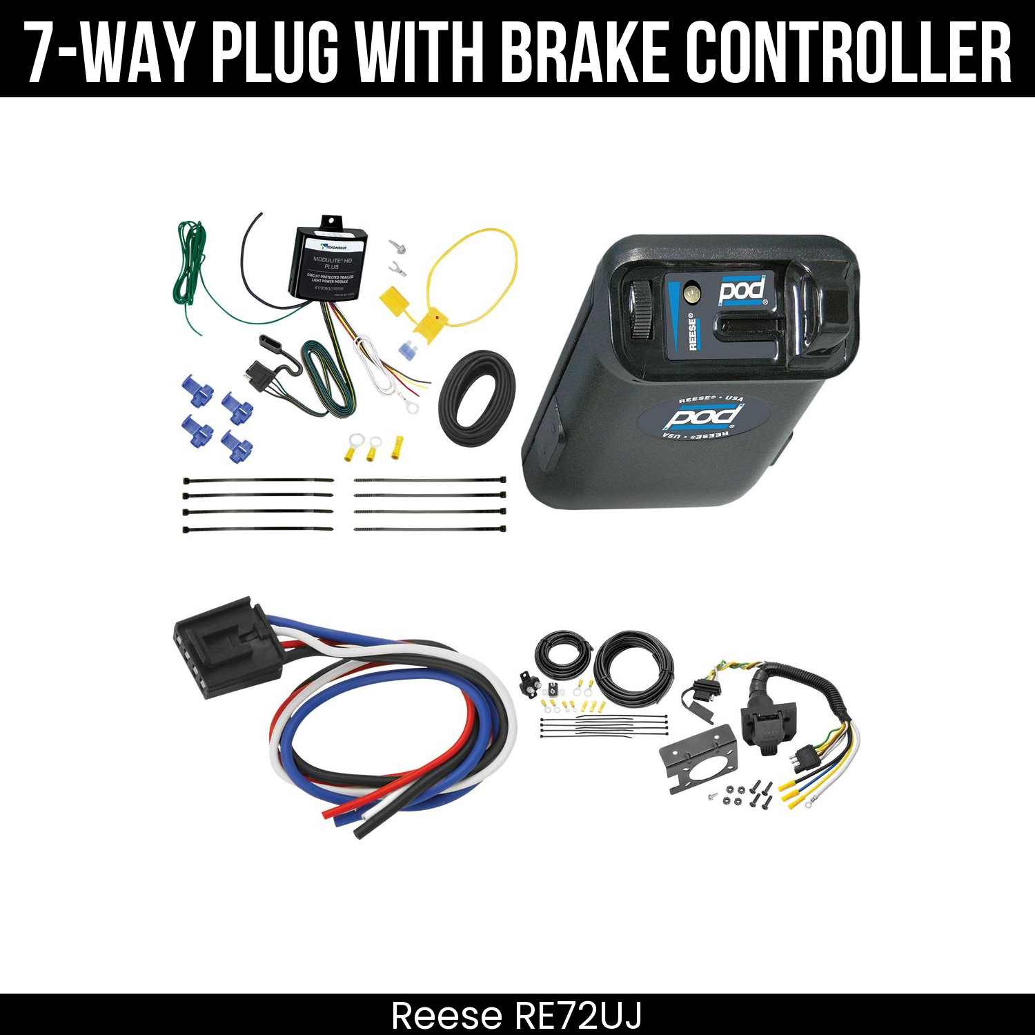 Trailer Wiring 7-Way Plug w/ Bracket , Reese POD Brake Control