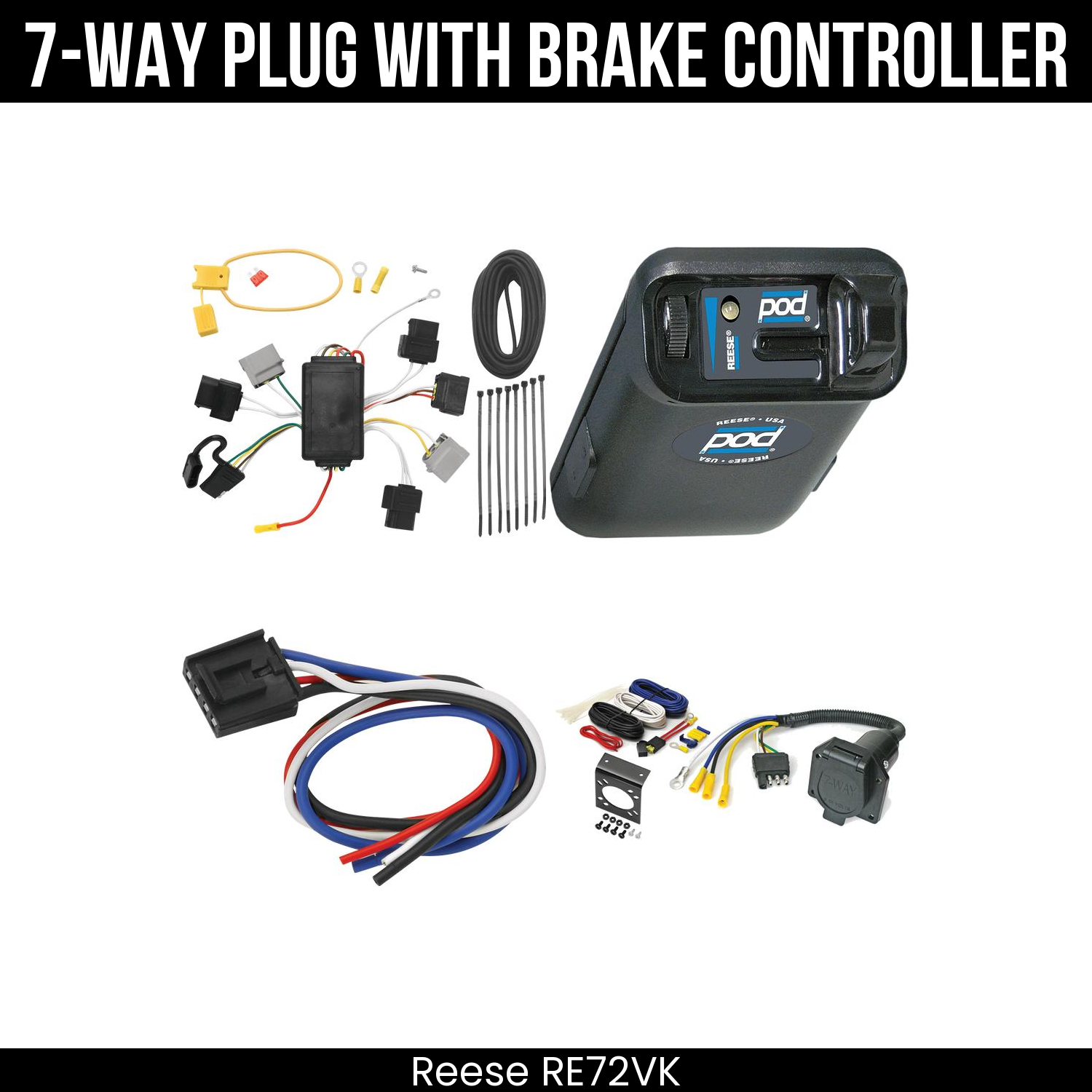 Trailer Wiring 7-Way Economy Plug w/ Bracket , Reese POD Brake Control