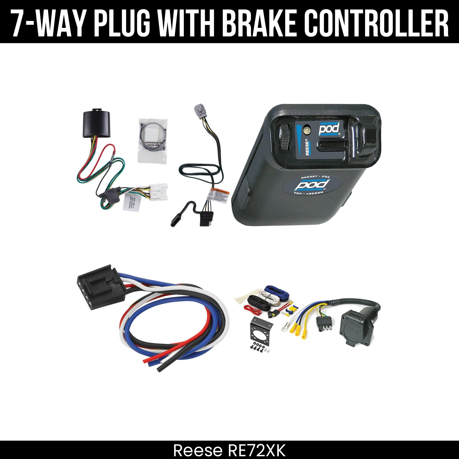 Trailer Wiring 7-Way Economy Plug w/ Bracket , Reese POD Brake Control