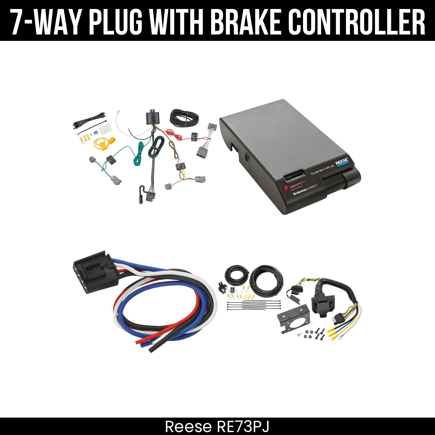 Trailer Wiring 7-Way Plug w/ Bracket , Reese Brakeman Brake Control