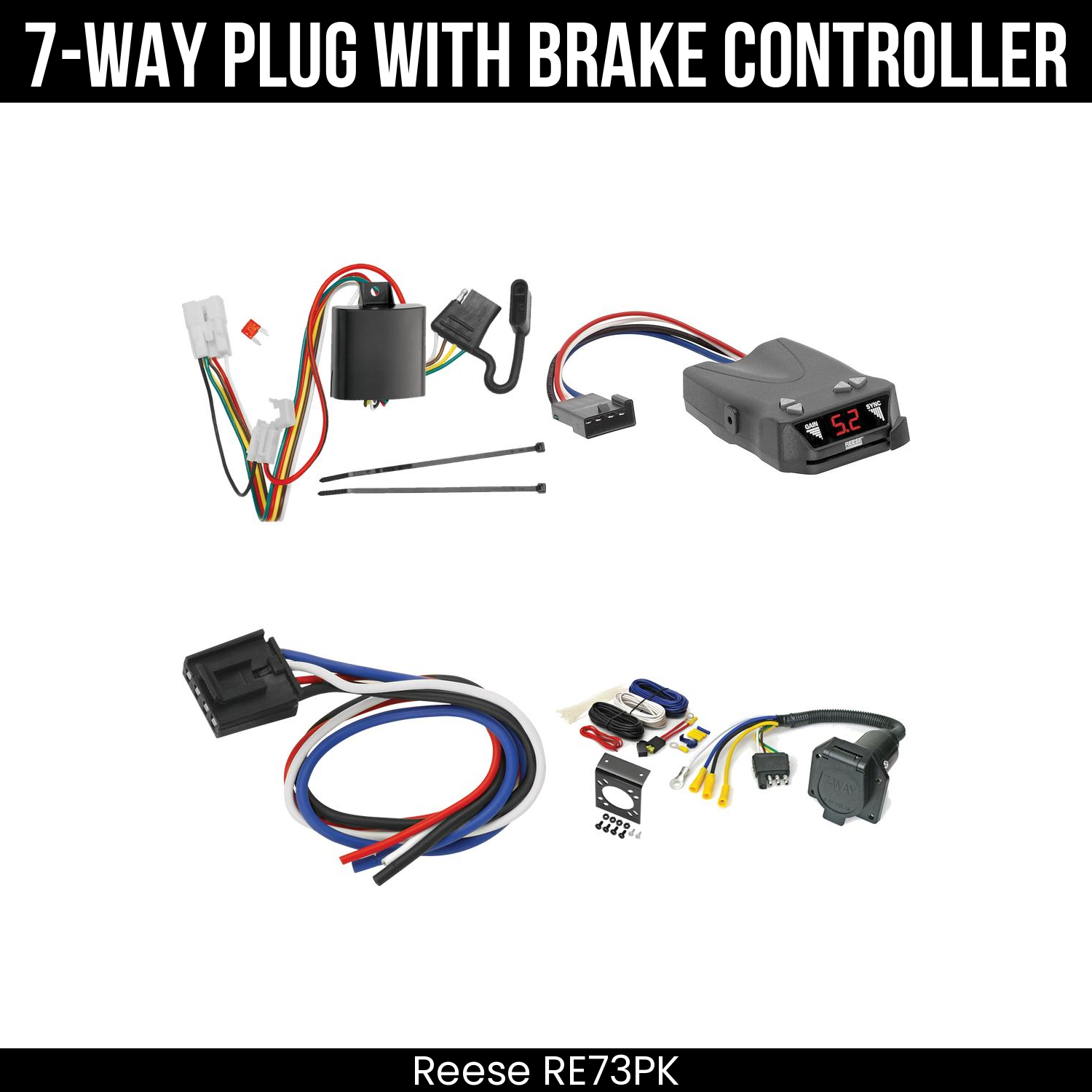 Trailer Wiring 7-Way Economy Plug w/ Bracket , Reese Brakeman IV Brake Control