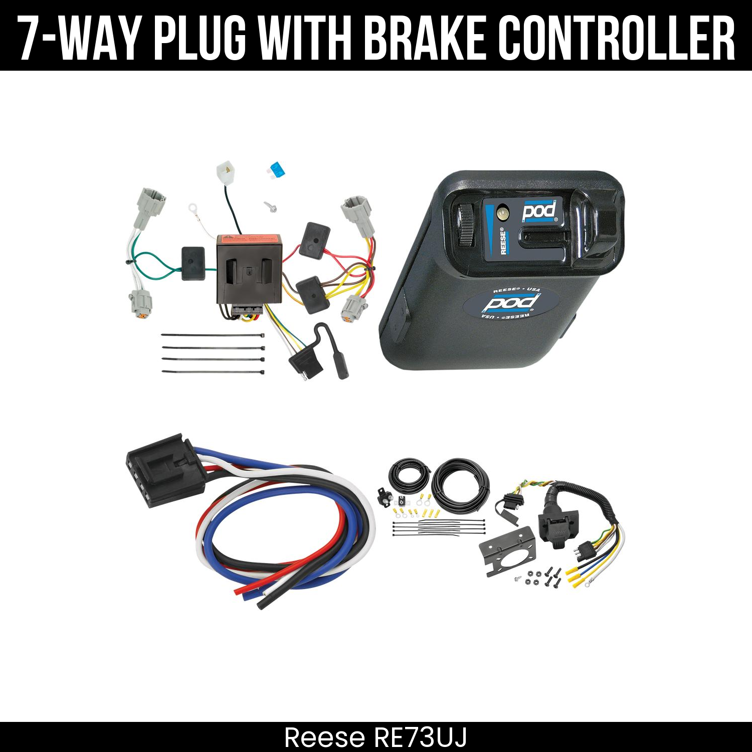 Trailer Wiring 7-Way Plug w/ Bracket , Reese POD Brake Control