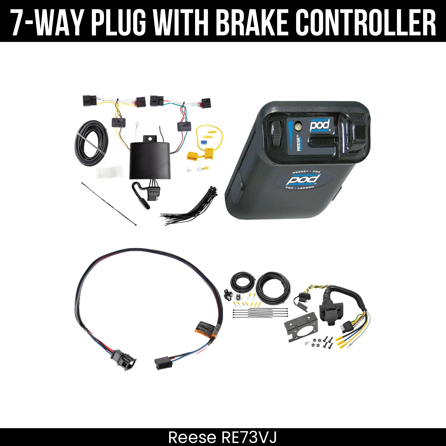 Trailer Wiring 7-Way Plug w/ Bracket , Reese POD Brake Control