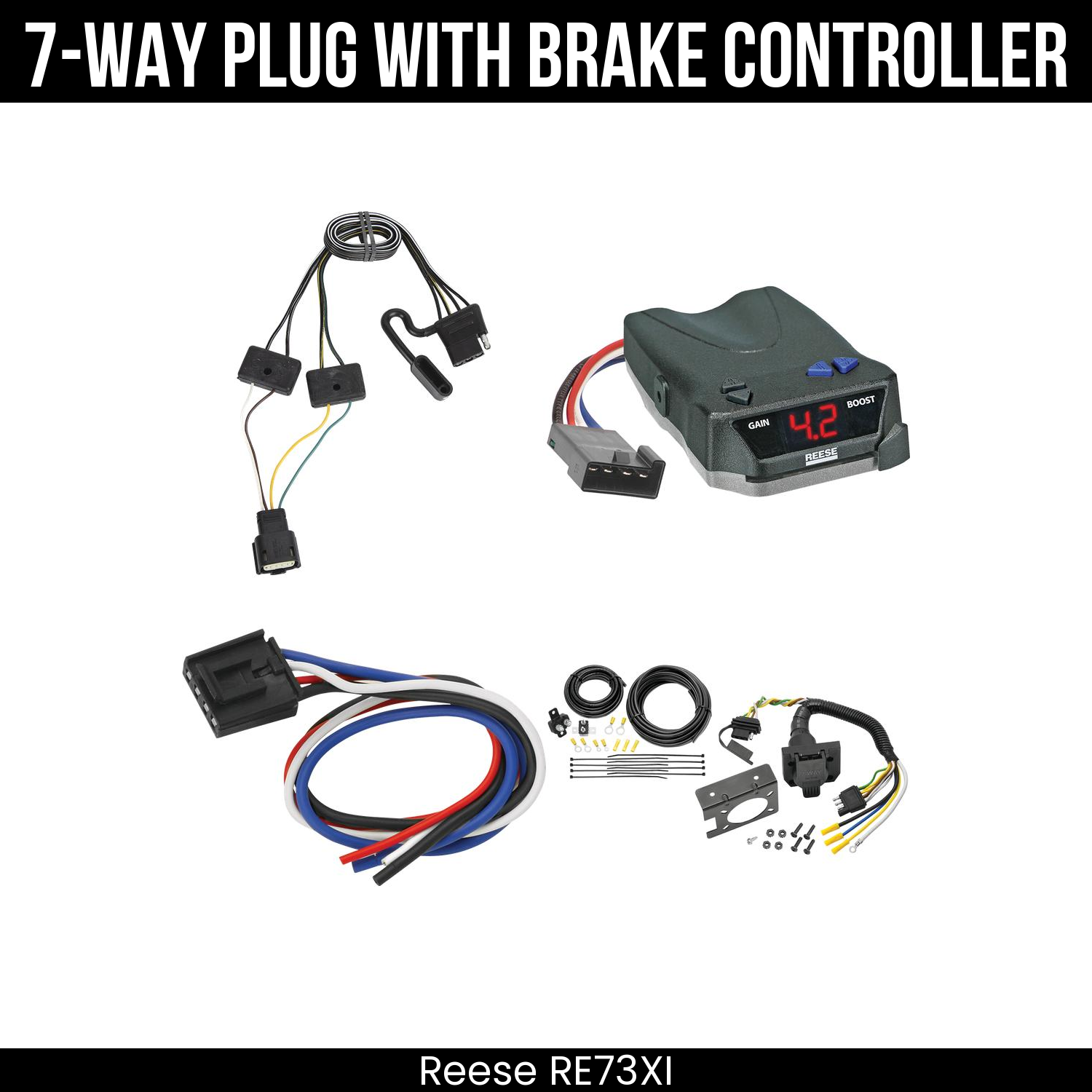 Trailer Wiring 7-Way Plug w/ Bracket , Reese Brake EVN Control