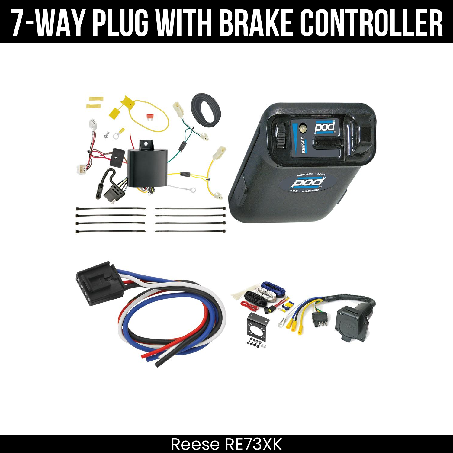 Trailer Wiring 7-Way Economy Plug w/ Bracket , Reese POD Brake Control
