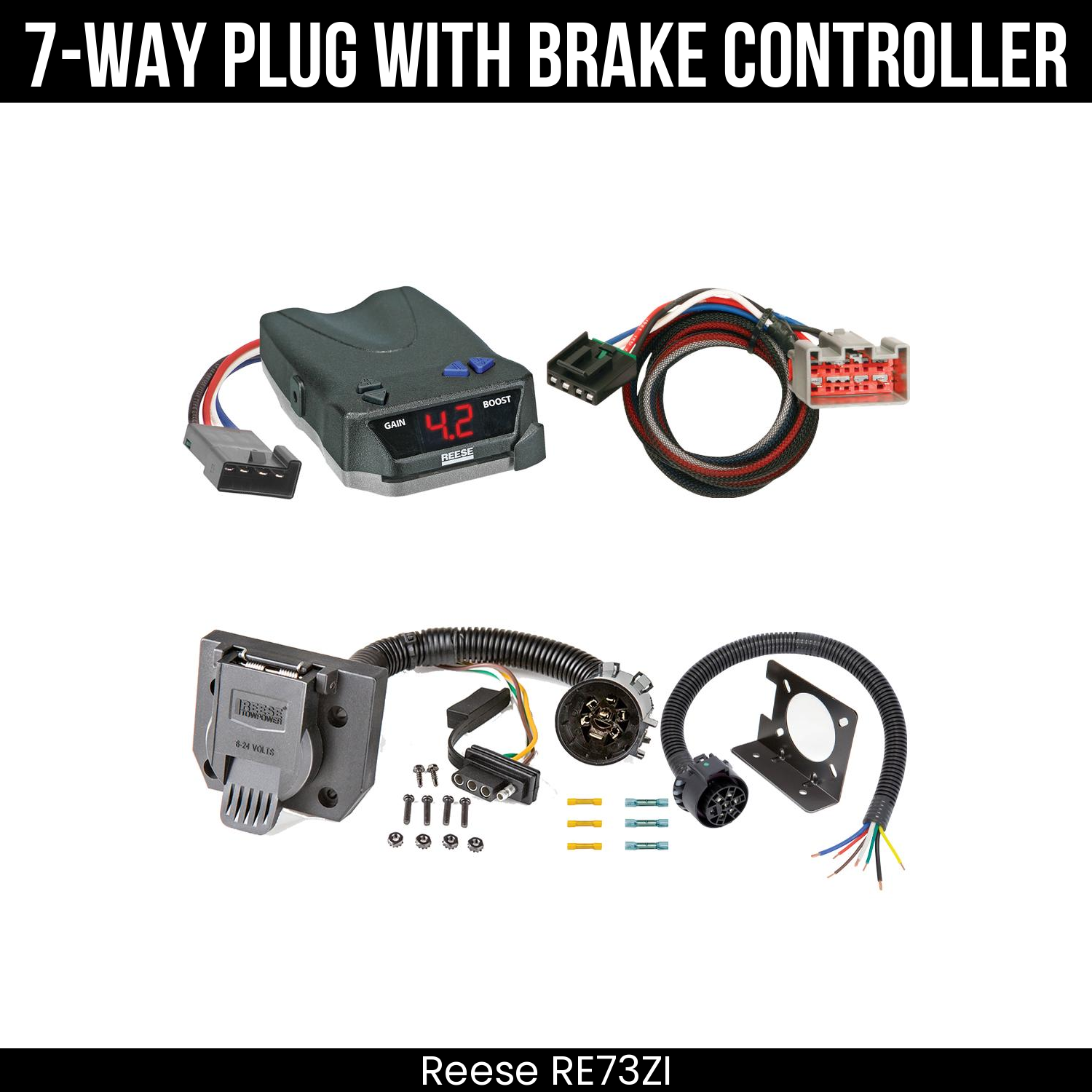 Trailer Wiring 7-Way Plug w/ Bracket , Reese Brake EVN Control