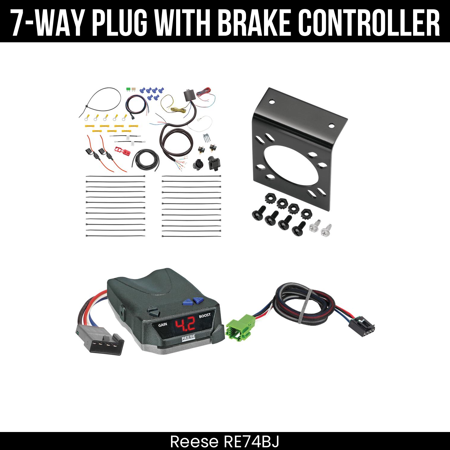 Trailer Wiring 7-Way Plug w/ Bracket , Reese Brake EVN Control