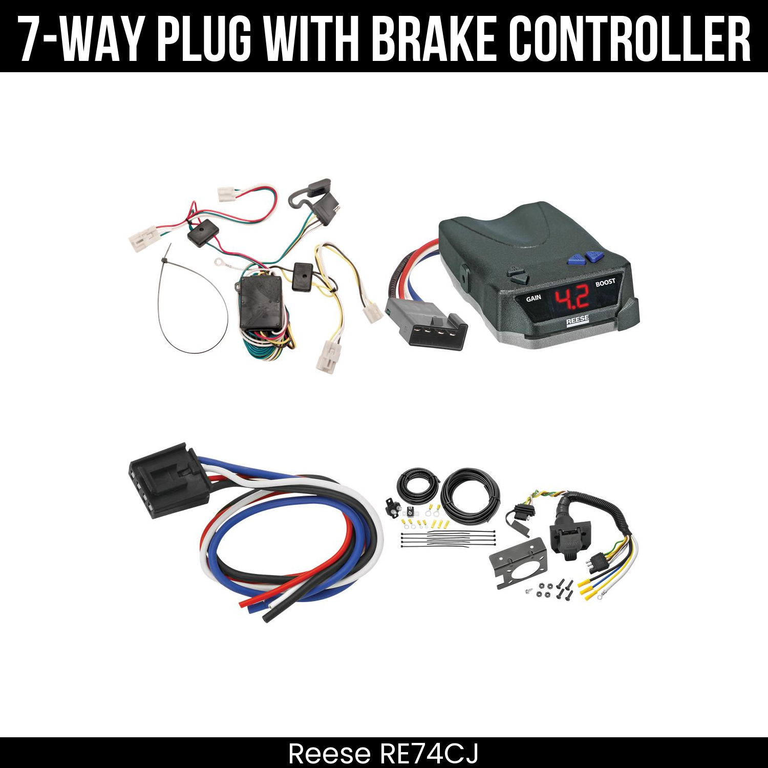 Trailer Wiring 7-Way Plug w/ Bracket , Reese Brake EVN Control