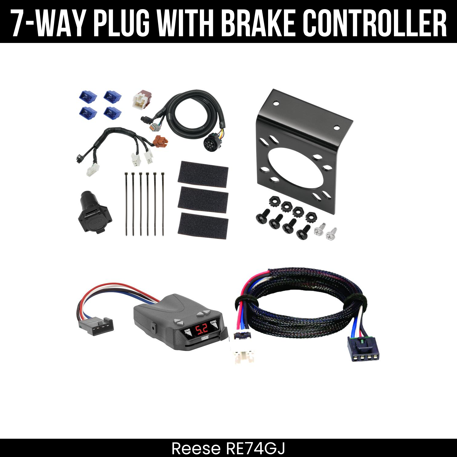 Trailer Wiring 7-Way Plug w/ Bracket , Reese Brakeman IV Brake Control