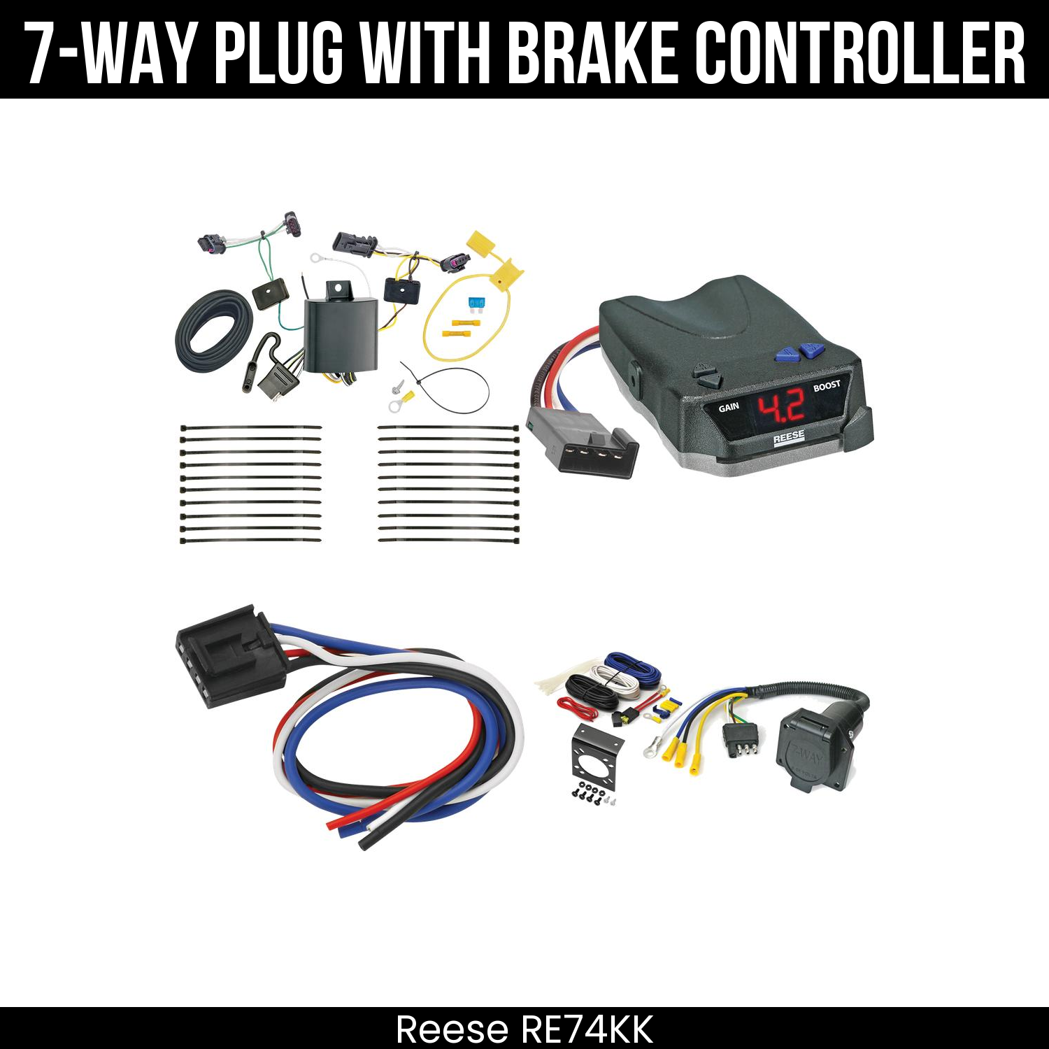 Trailer Wiring 7-Way Economy Plug w/ Bracket , Reese Brake EVN Control